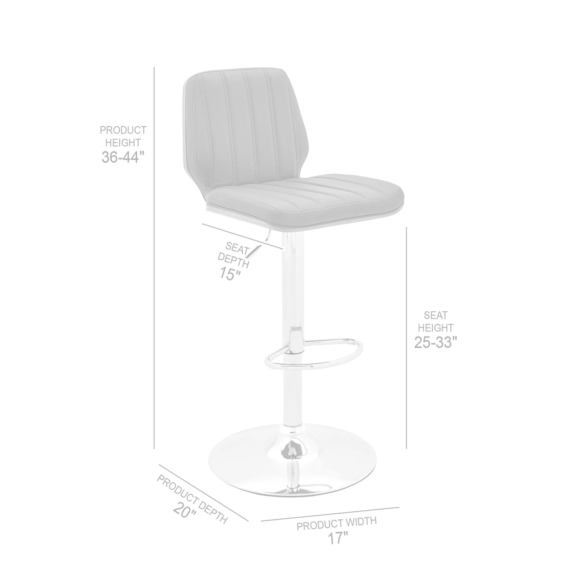 Sabine Adjustable Swivel Gray Faux Leather with Walnut Back and Chrome Bar Stool - Image 8