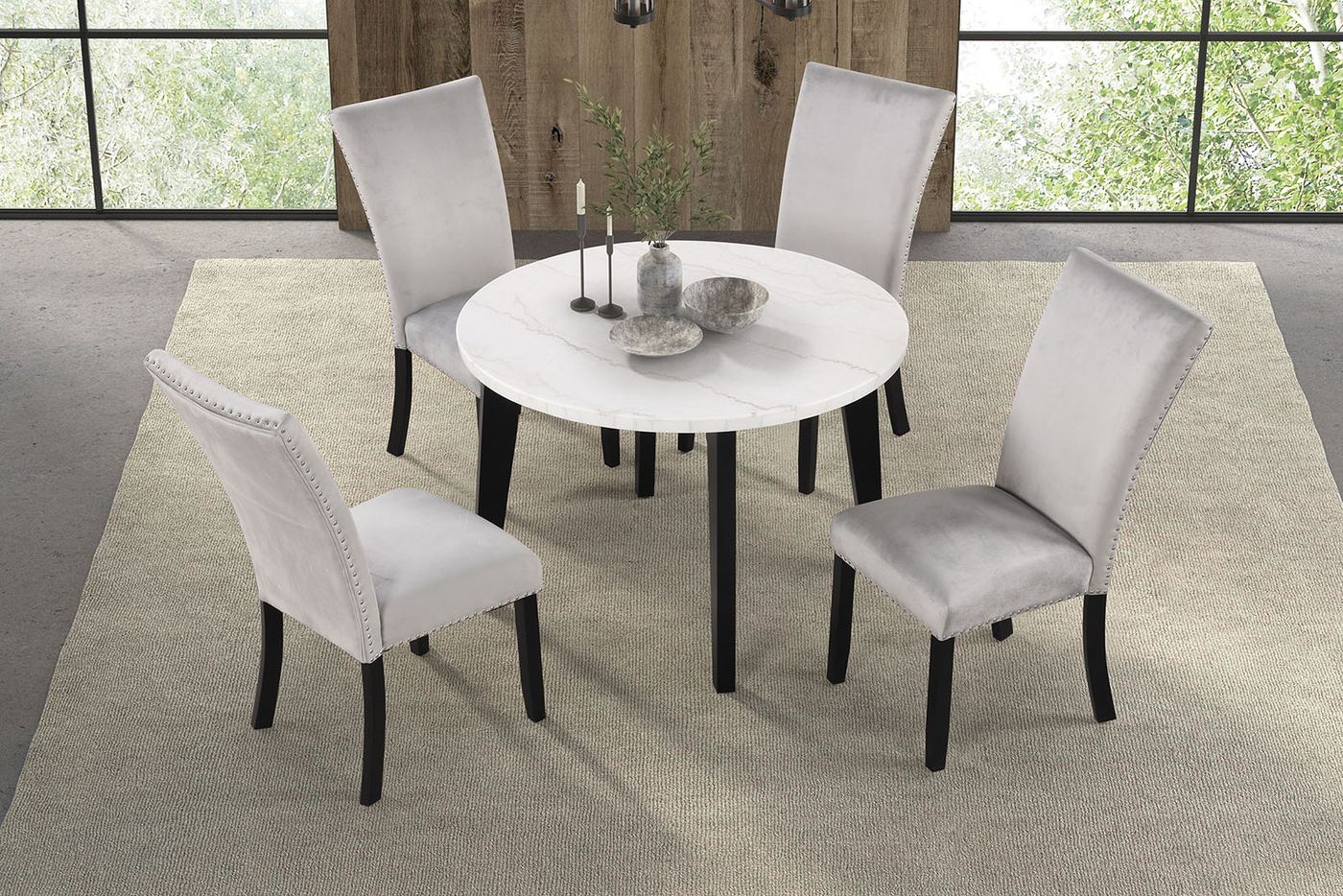 Sabro Round Dining Table w/ Marble Top, Black/White - Image 2