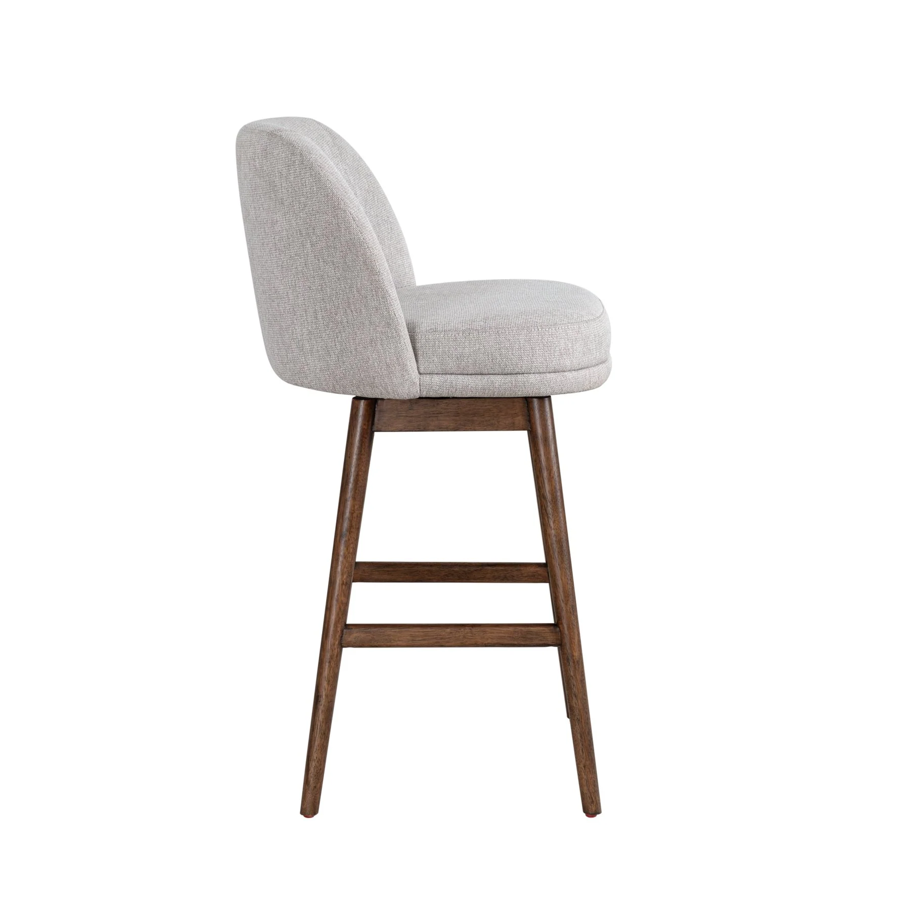 Sadie Brown Solid Wood Upholstered 30" Bar Height Swivel Barstool with Taupe Fabric Seat - Image 3