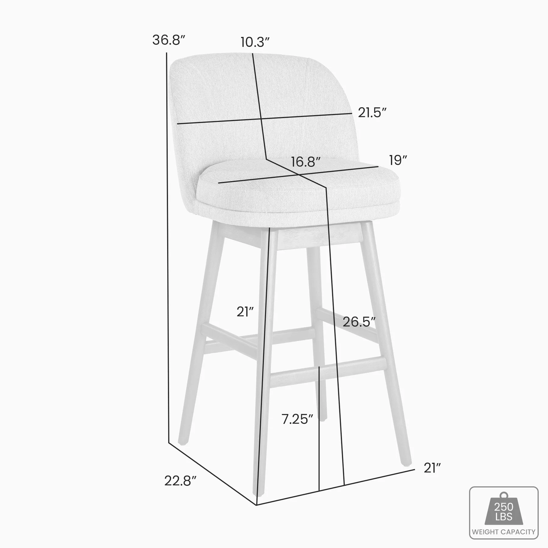 Sadie Solid Wood Upholstered 26" Counter Height Swivel Barstool with Ancient Stone Fabric Seat - Image 6