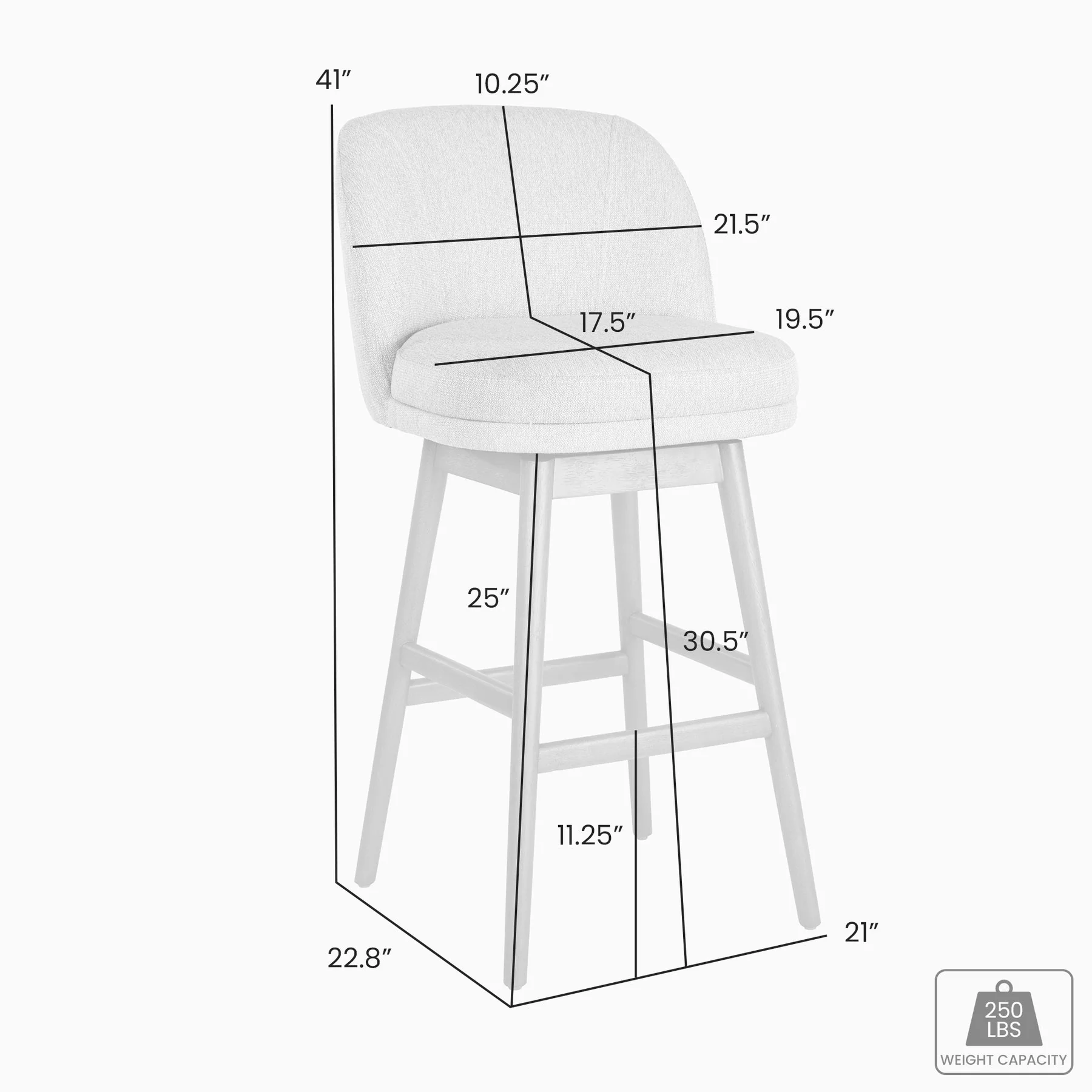 Sadie Solid Wood Upholstered 30" Bar Height Swivel Barstool with Ancient Stone Fabric Seat - Image 7