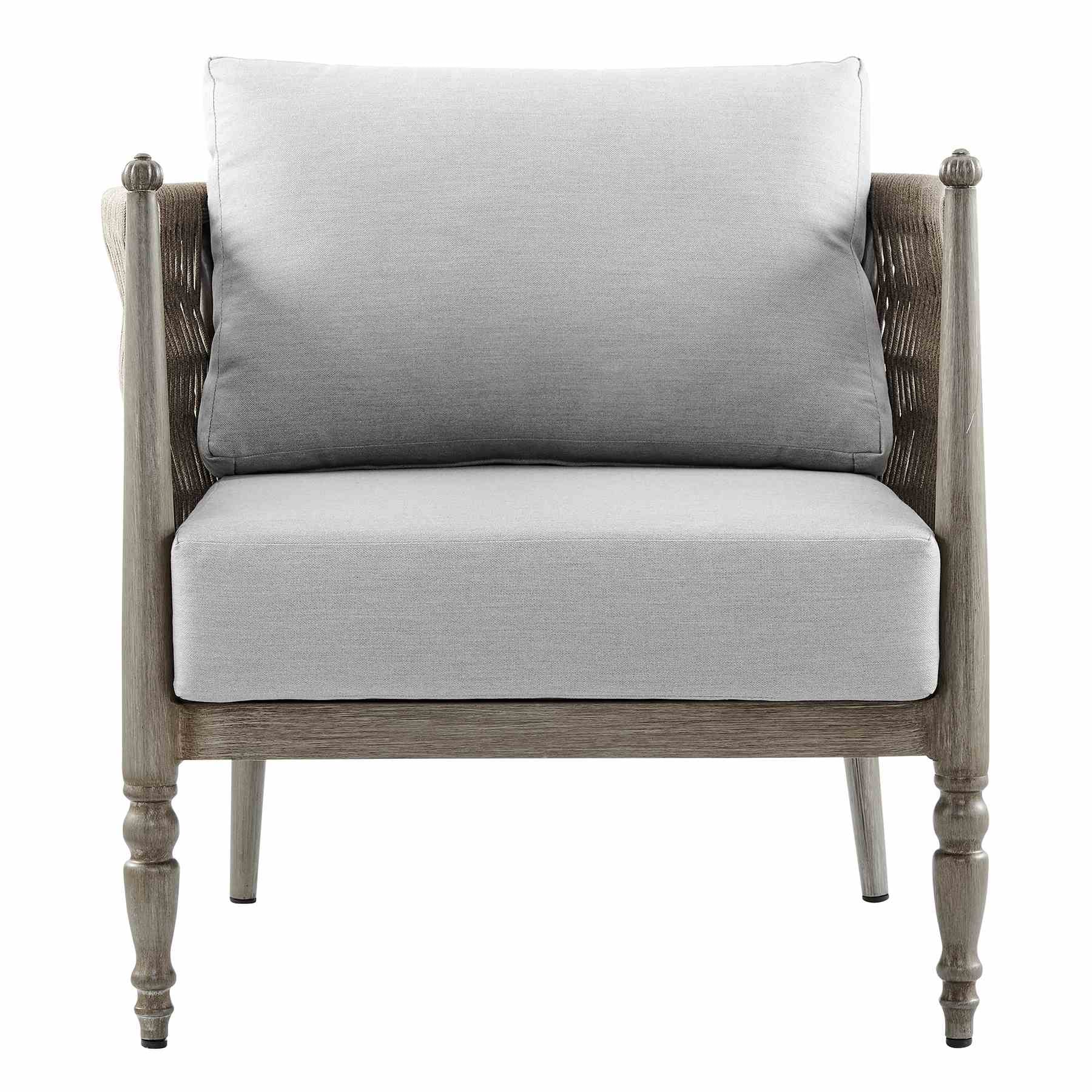 Safari Aluminum and Rope Outdoor Chair in Brown with Gray Cushions - Image 3