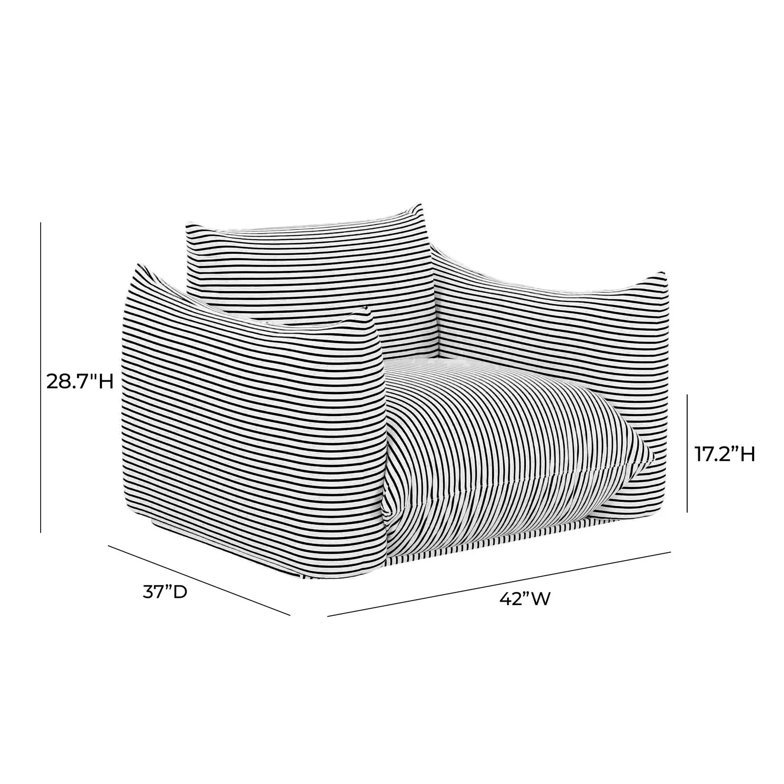 Saint Tropez Pearl and Black Striped Stuffed Outdoor Armchair - Image 6