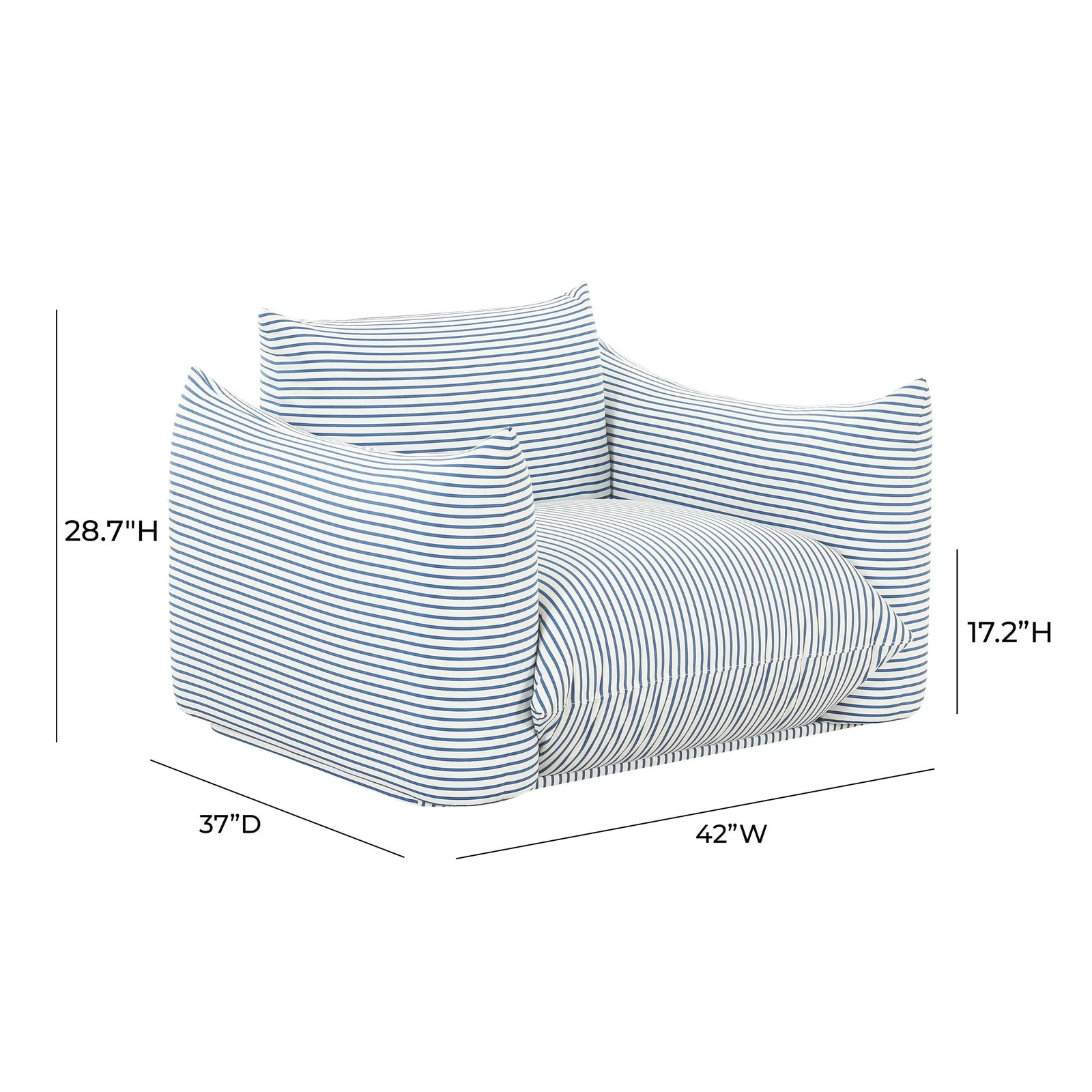 Saint Tropez Pearl and Blue Striped Stuffed Outdoor Armchair - Image 6