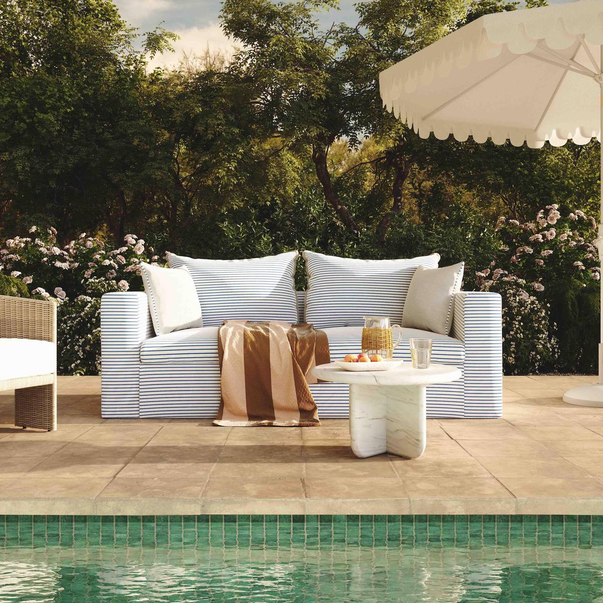 Salty Blue Striped Indoor/Outdoor Sofa - Image 2
