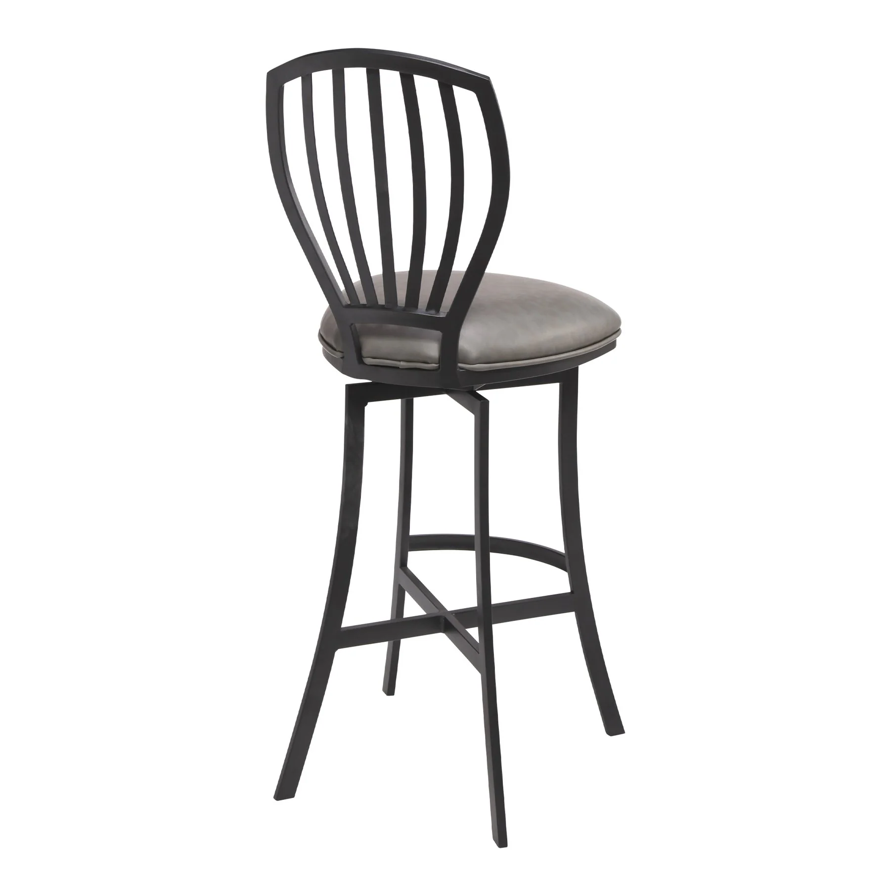 Sandy Contemporary 26" Counter Height Barstool in Matte Black Finish and Vintage Gray Faux Leather - Image 2