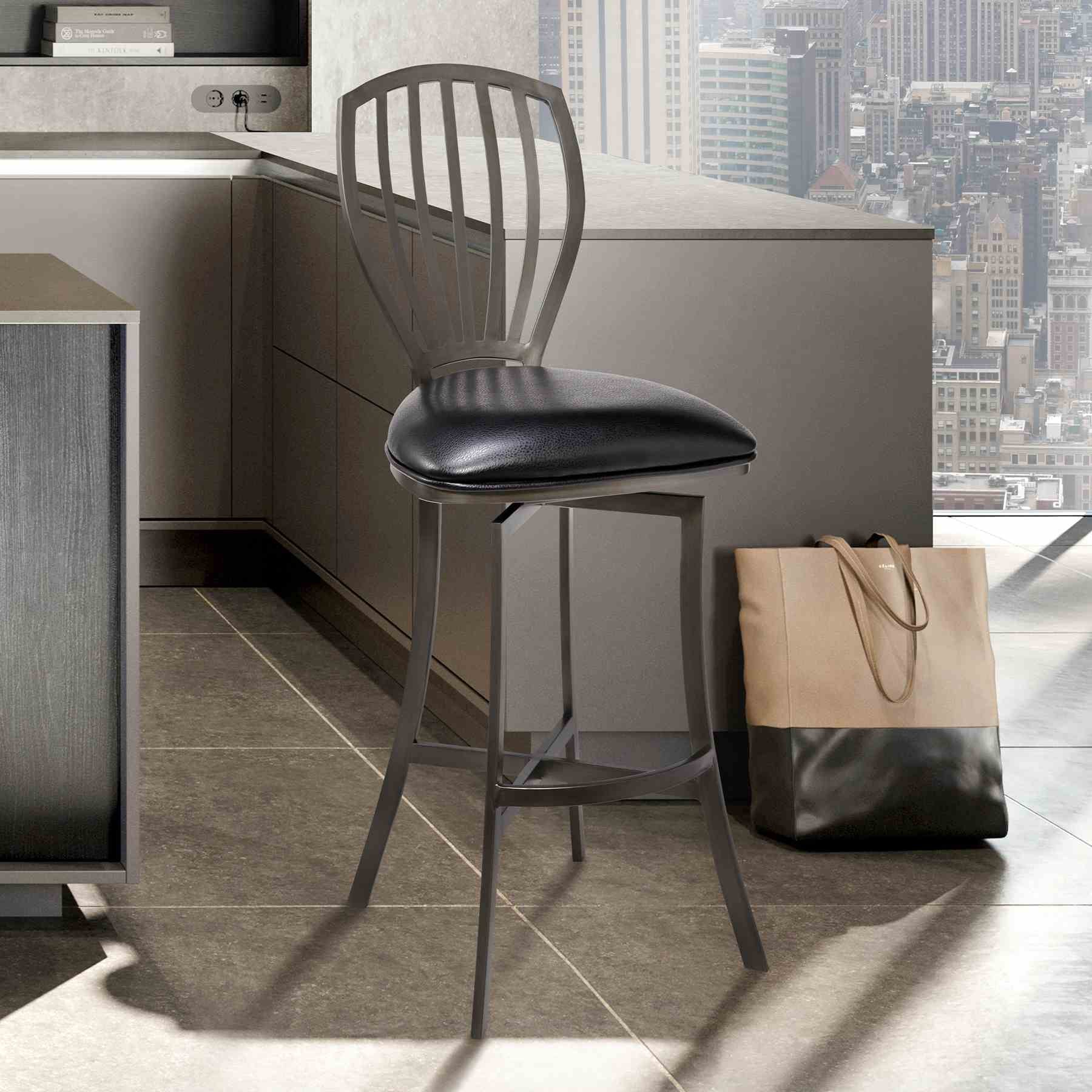 Sandy Contemporary 26" Counter Height Barstool in Mineral Finish and Black Faux Leather - Image 6