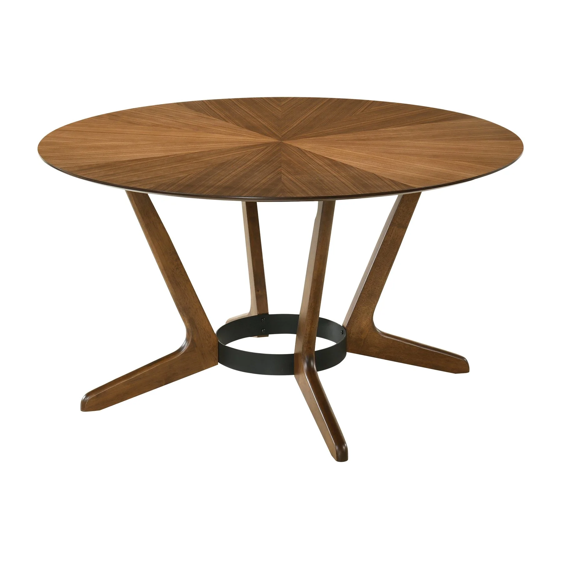 Santana 5 Piece Round Walnut Wood Dining Table Set with Blue Fabric - Image 4