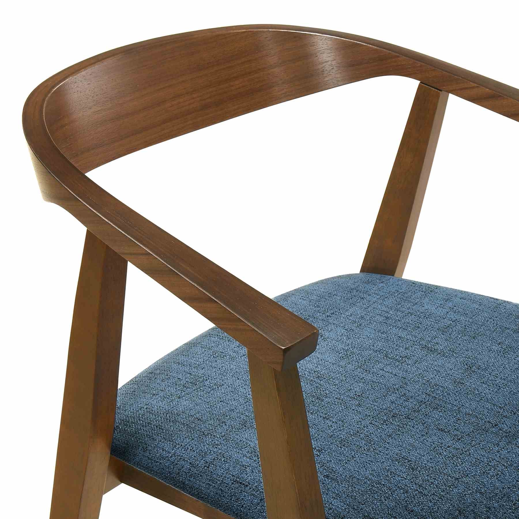 Santana 5 Piece Round Walnut Wood Dining Table Set with Blue Fabric - Image 6
