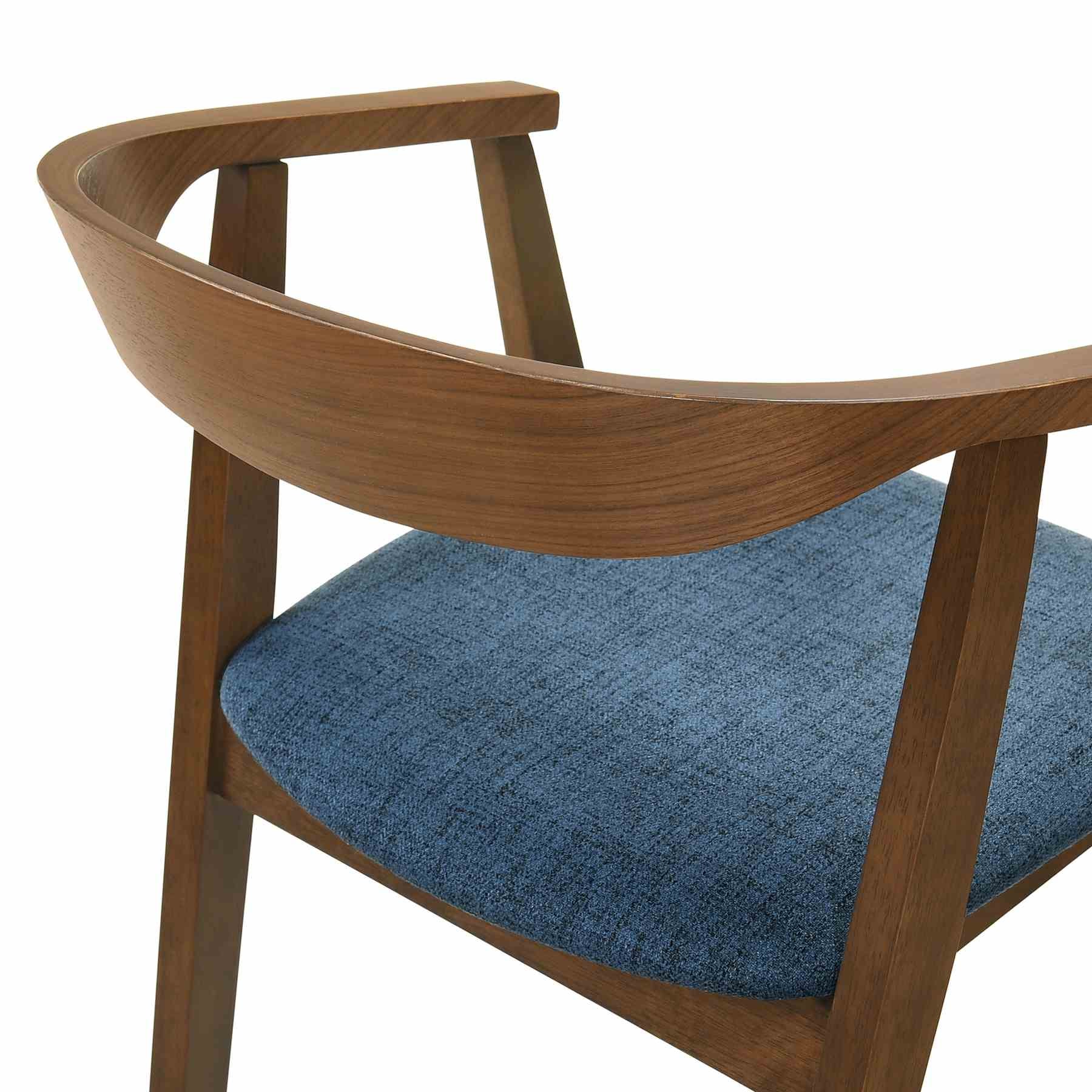 Santana 5 Piece Round Walnut Wood Dining Table Set with Blue Fabric - Image 7