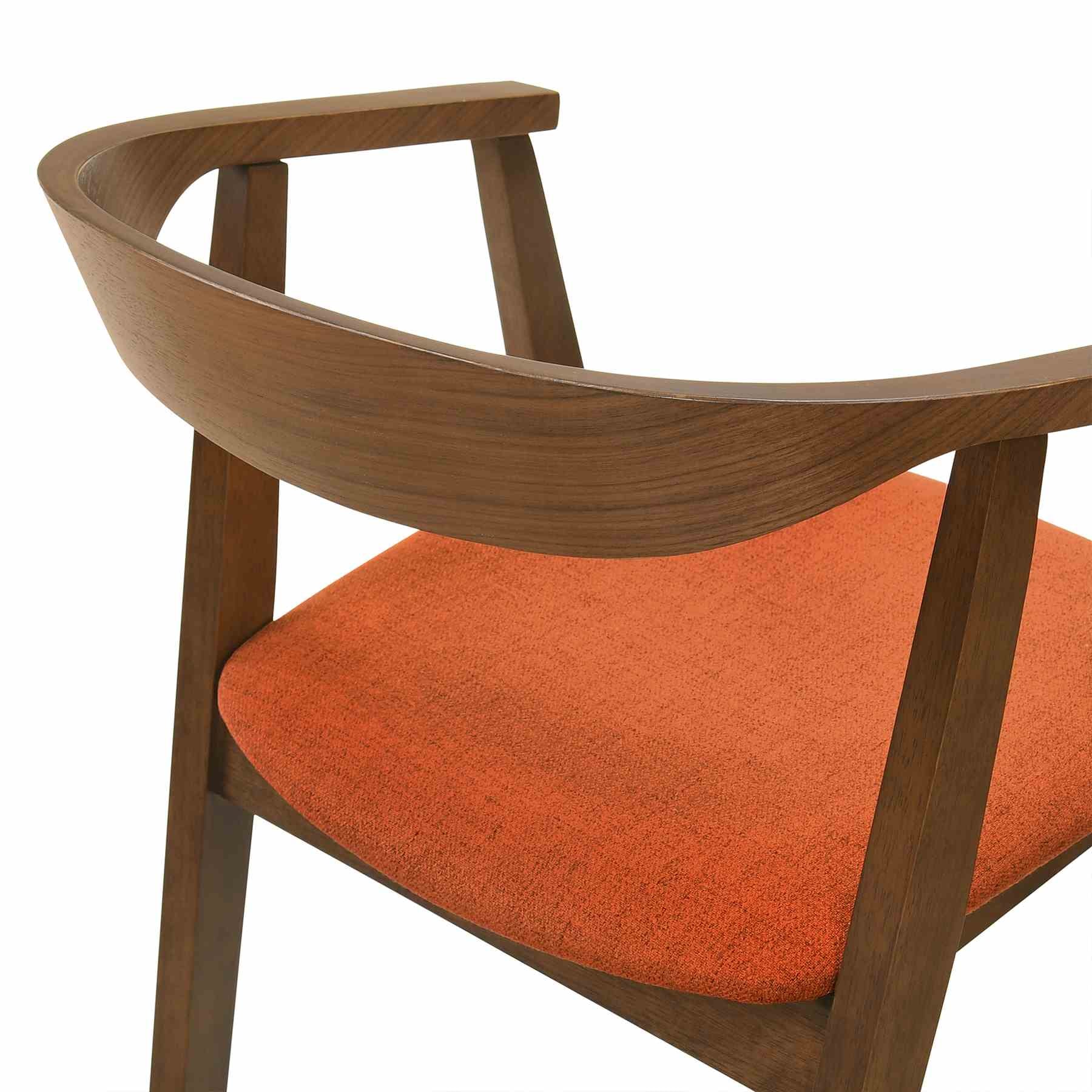 Santana 5 Piece Round Walnut Wood Dining Table Set with Orange Fabric - Image 7