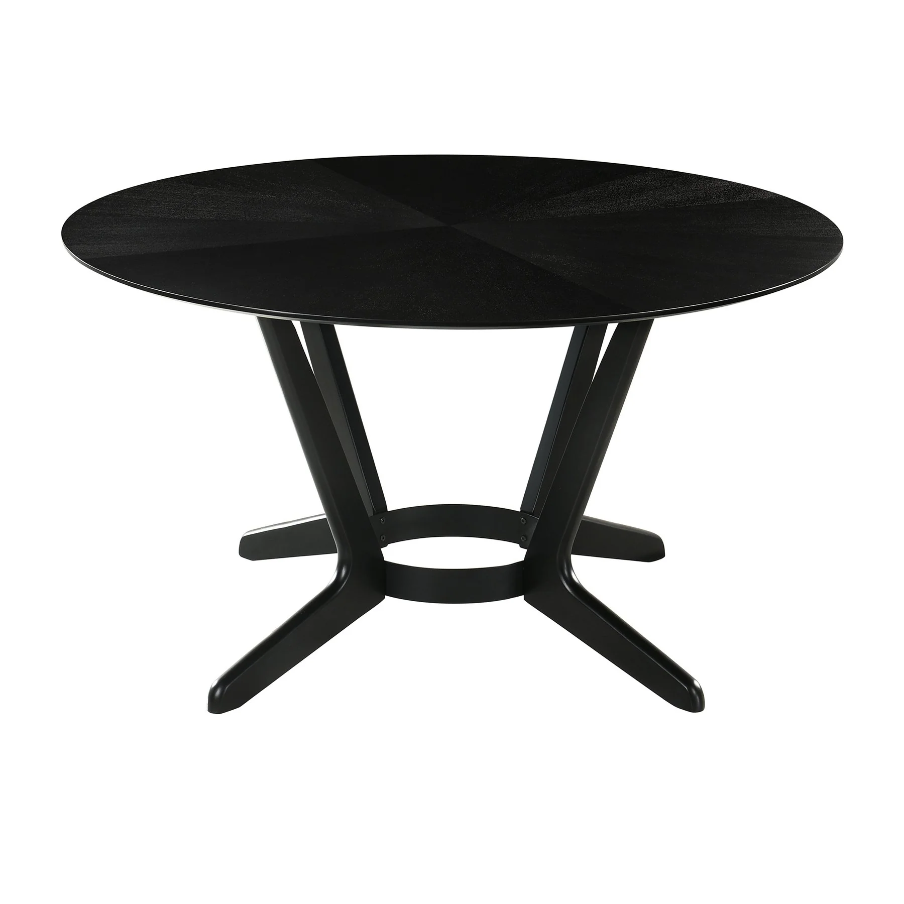 Santana 7 Piece Round Black Wood Dining Table Set with Charcoal Fabric - Image 5