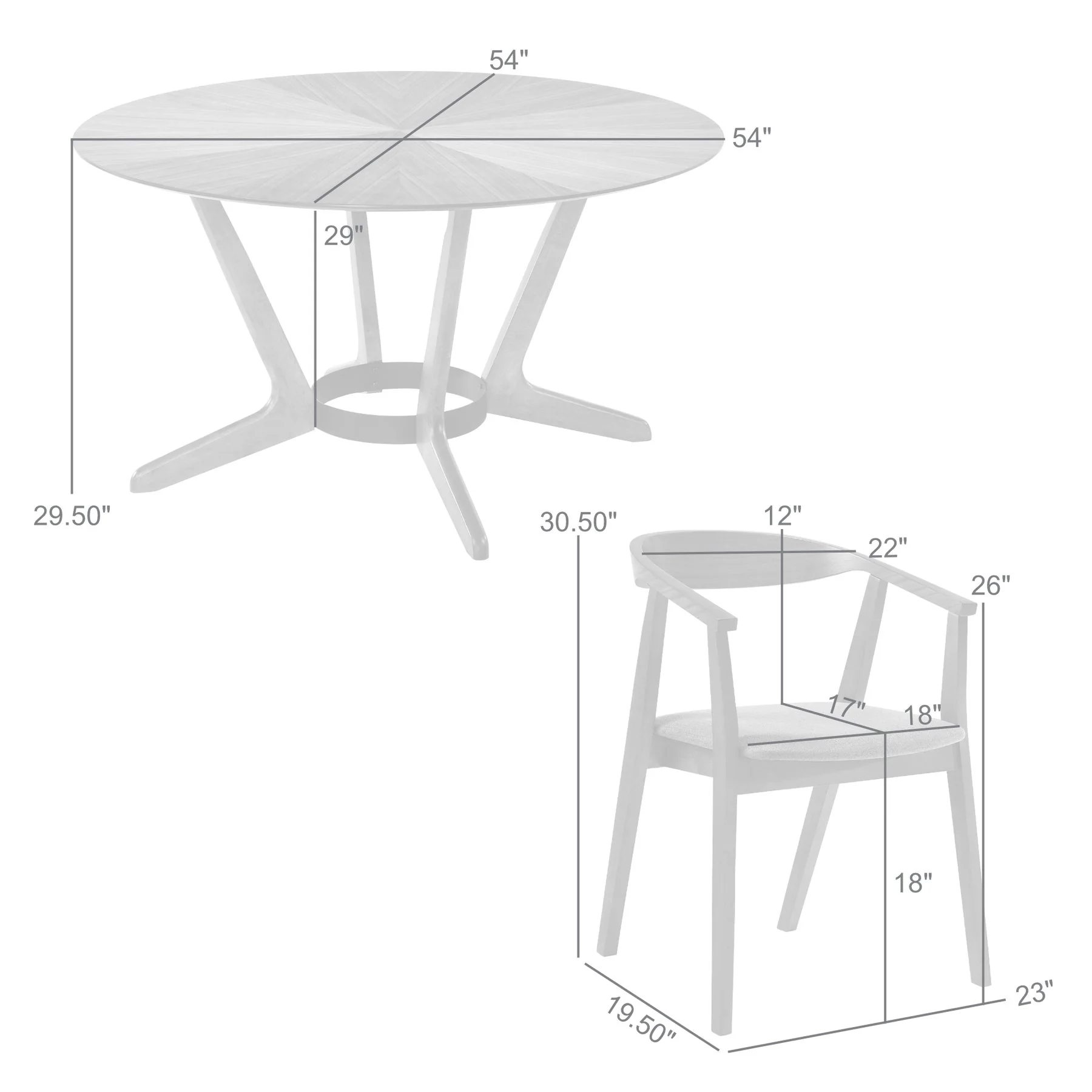 Santana 7 Piece Round Walnut Wood Dining Table Set with Blue Fabric - Image 10