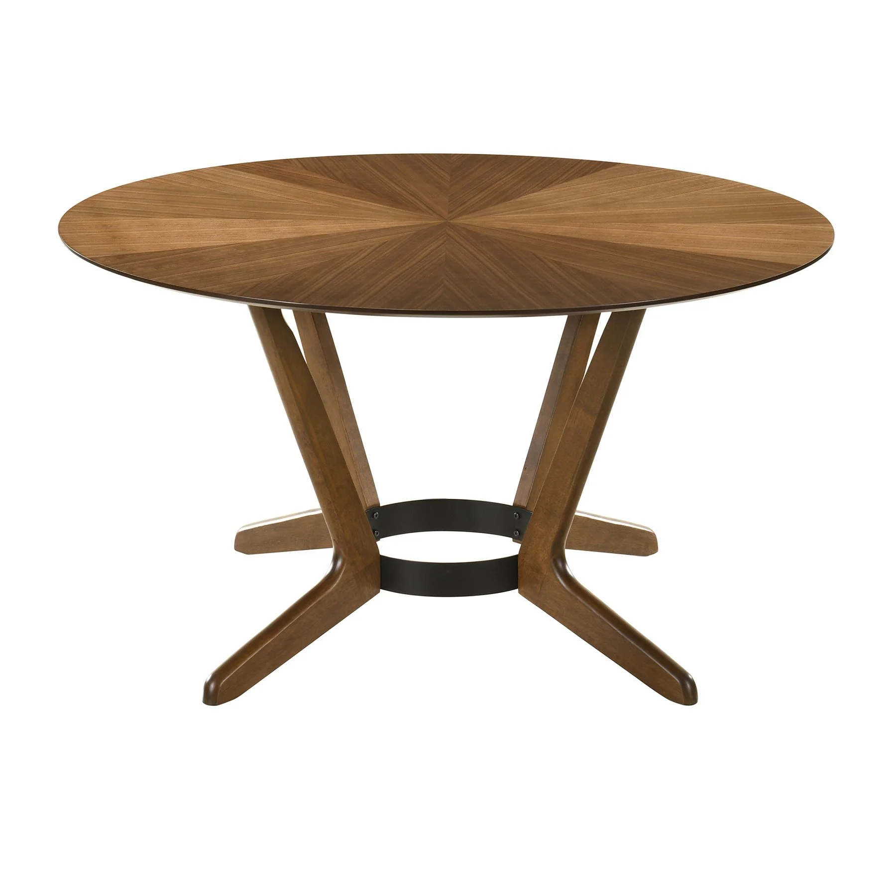 Santana 7 Piece Round Walnut Wood Dining Table Set with Charcoal Fabric - Image 5