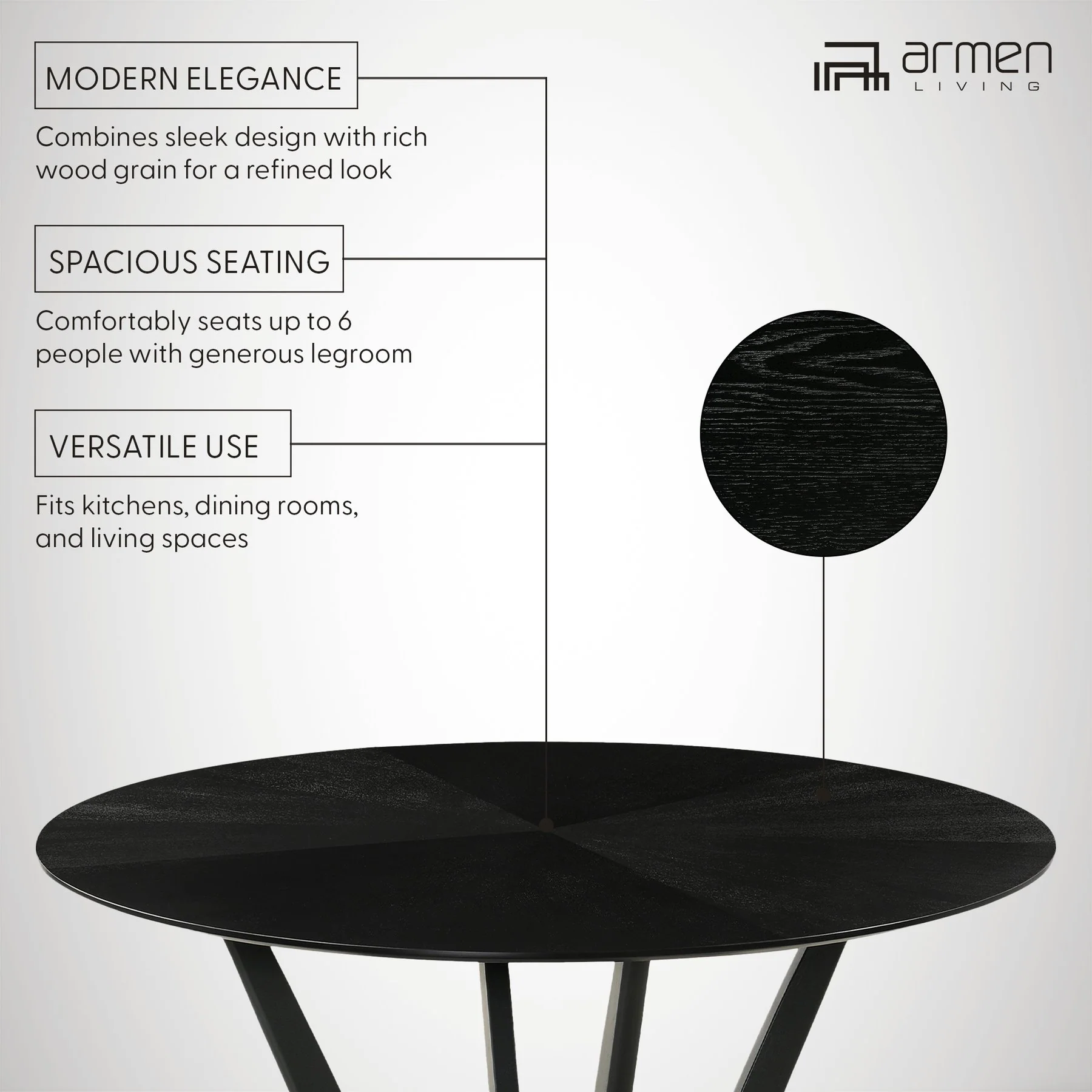 Santana Round Wood Dining Table in Black Finish - Image 8