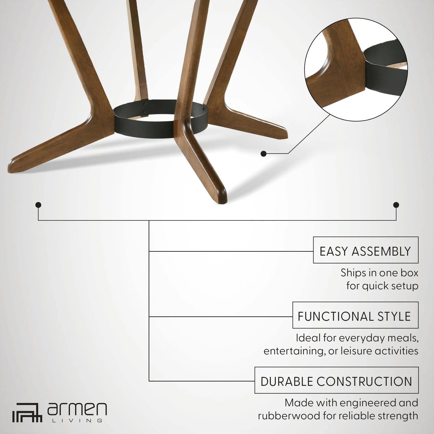 Santana Round Wood Dining Table in Walnut Finish - Image 9