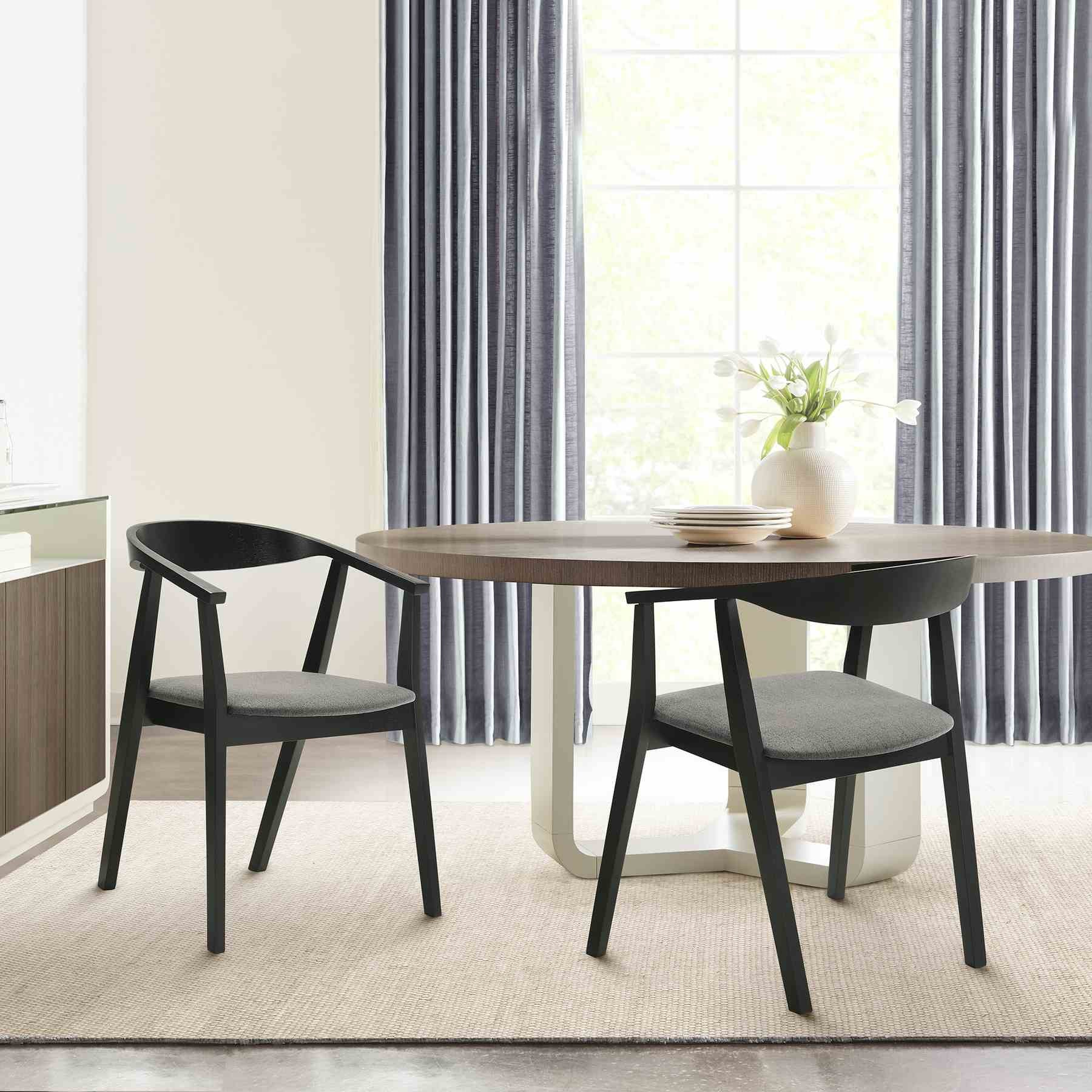 Santana Wood Dining Chair in Black Finish with Charcoal Fabric - Set of 2 - Image 8