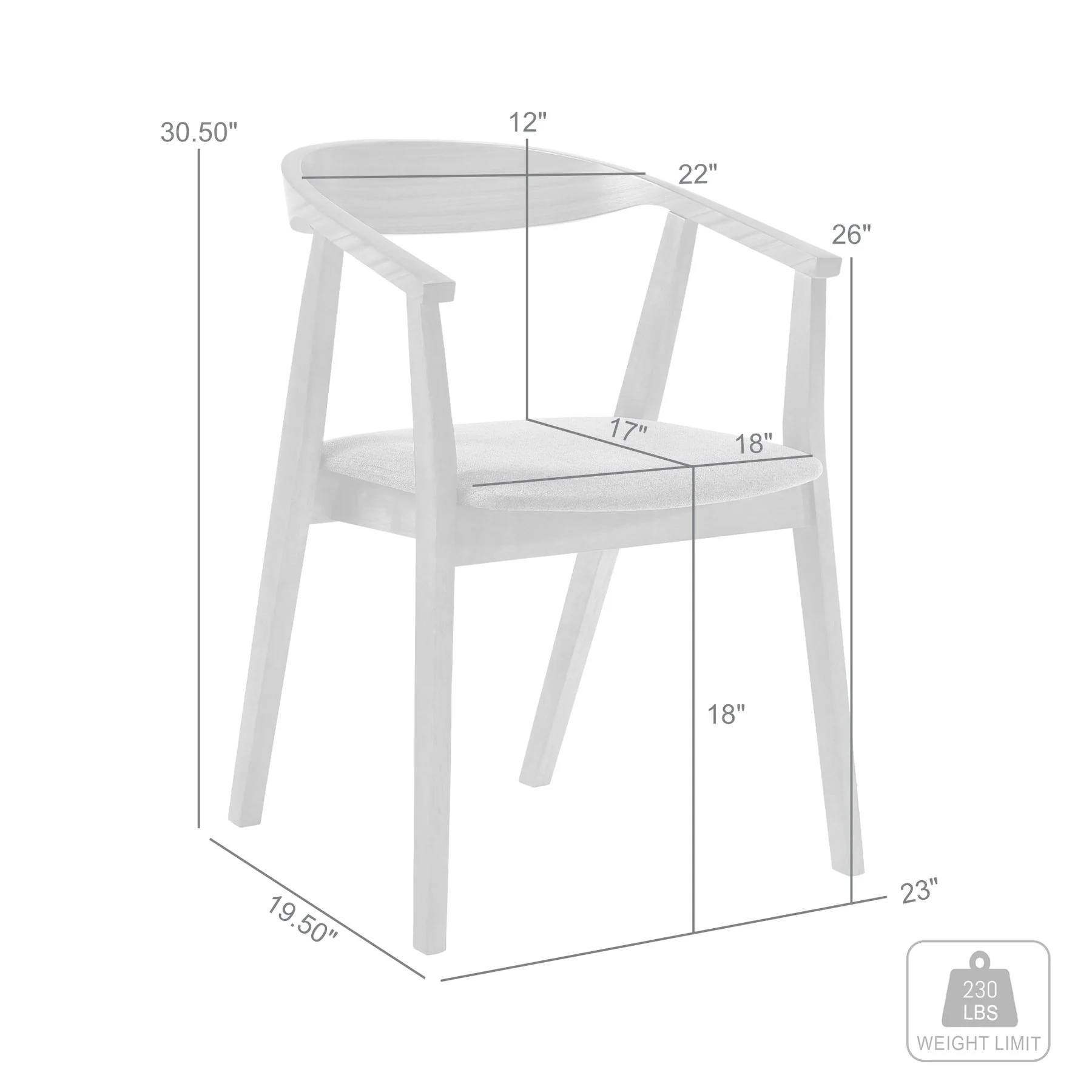 Santana Wood Dining Chair in Walnut Finish with Charcoal Fabric - Set of 2 - Image 7