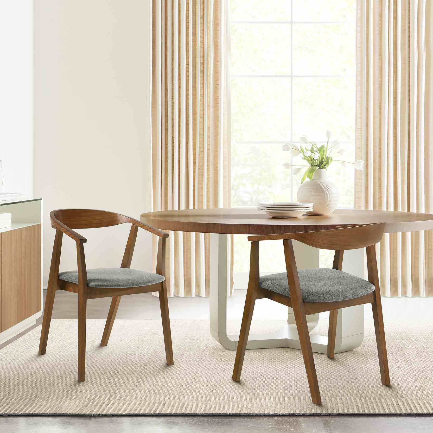 Santana Wood Dining Chair in Walnut Finish with Charcoal Fabric - Set of 2 - Image 8