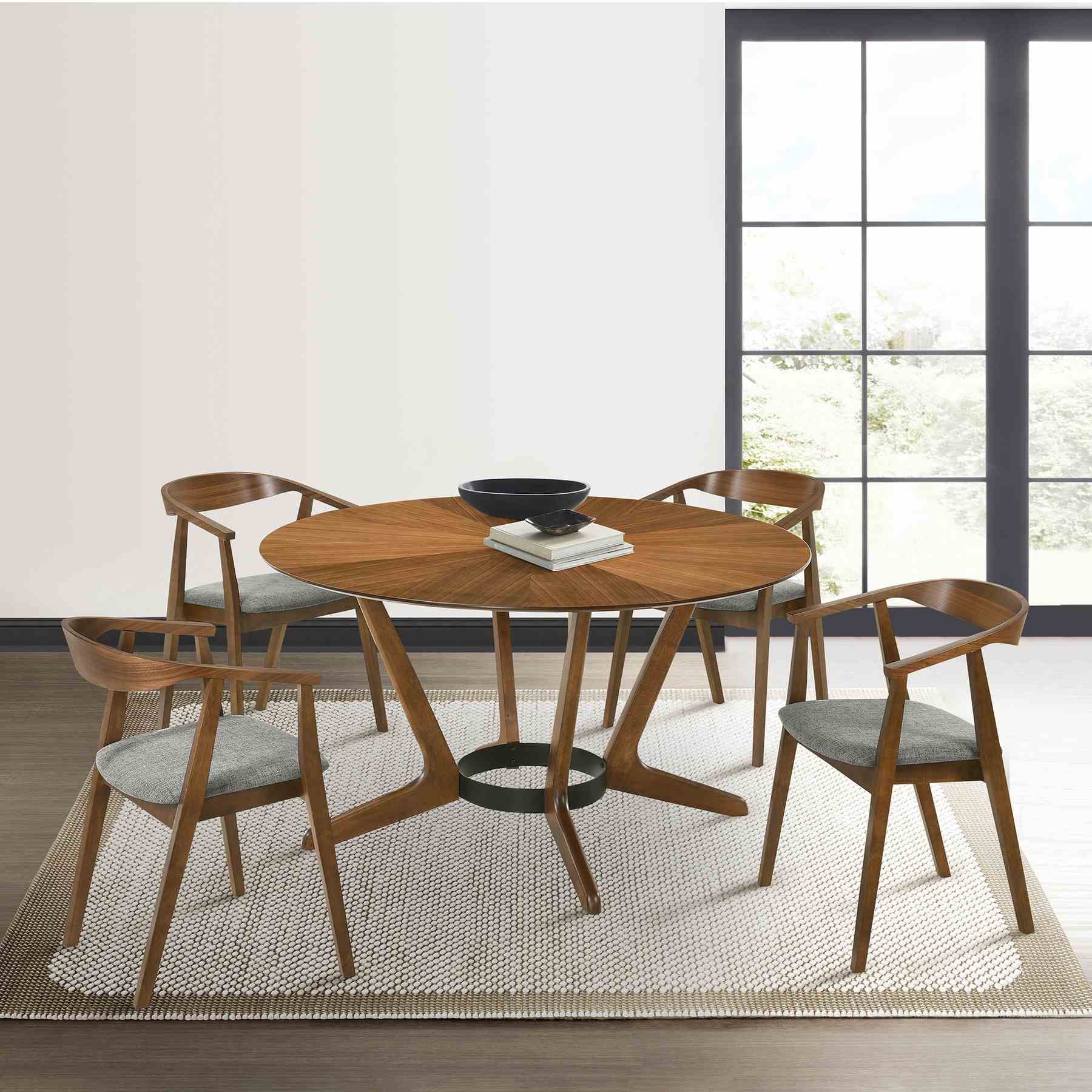 Santana Wood Dining Chair in Walnut Finish with Charcoal Fabric - Set of 2 - Image 9