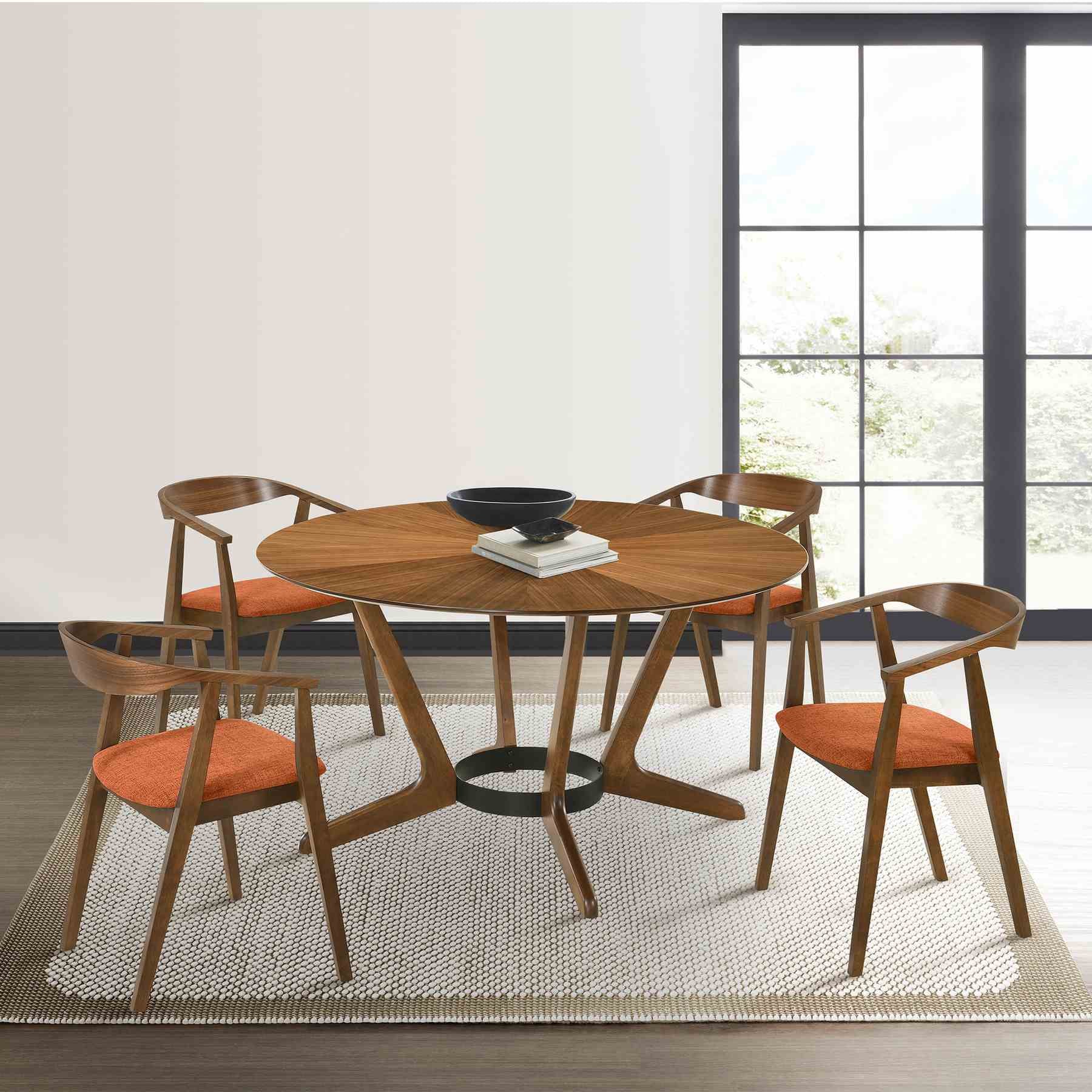 Santana Wood Dining Chair in Walnut Finish with Orange Fabric - Set of 2 - Image 9
