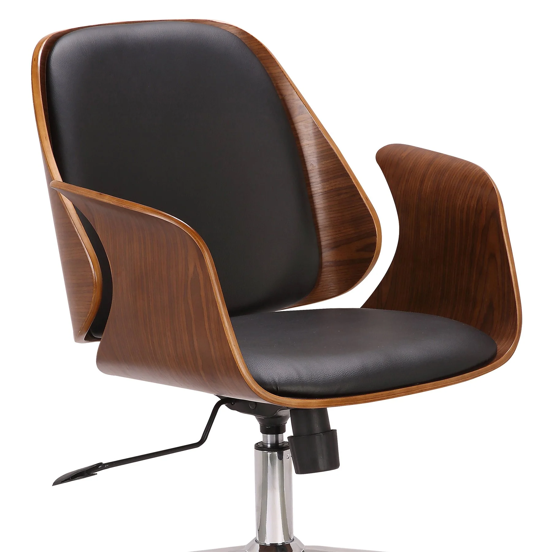 Santiago Mid-Century Office Chair in Black Faux Leather with Walnut Wood Finish - Image 4