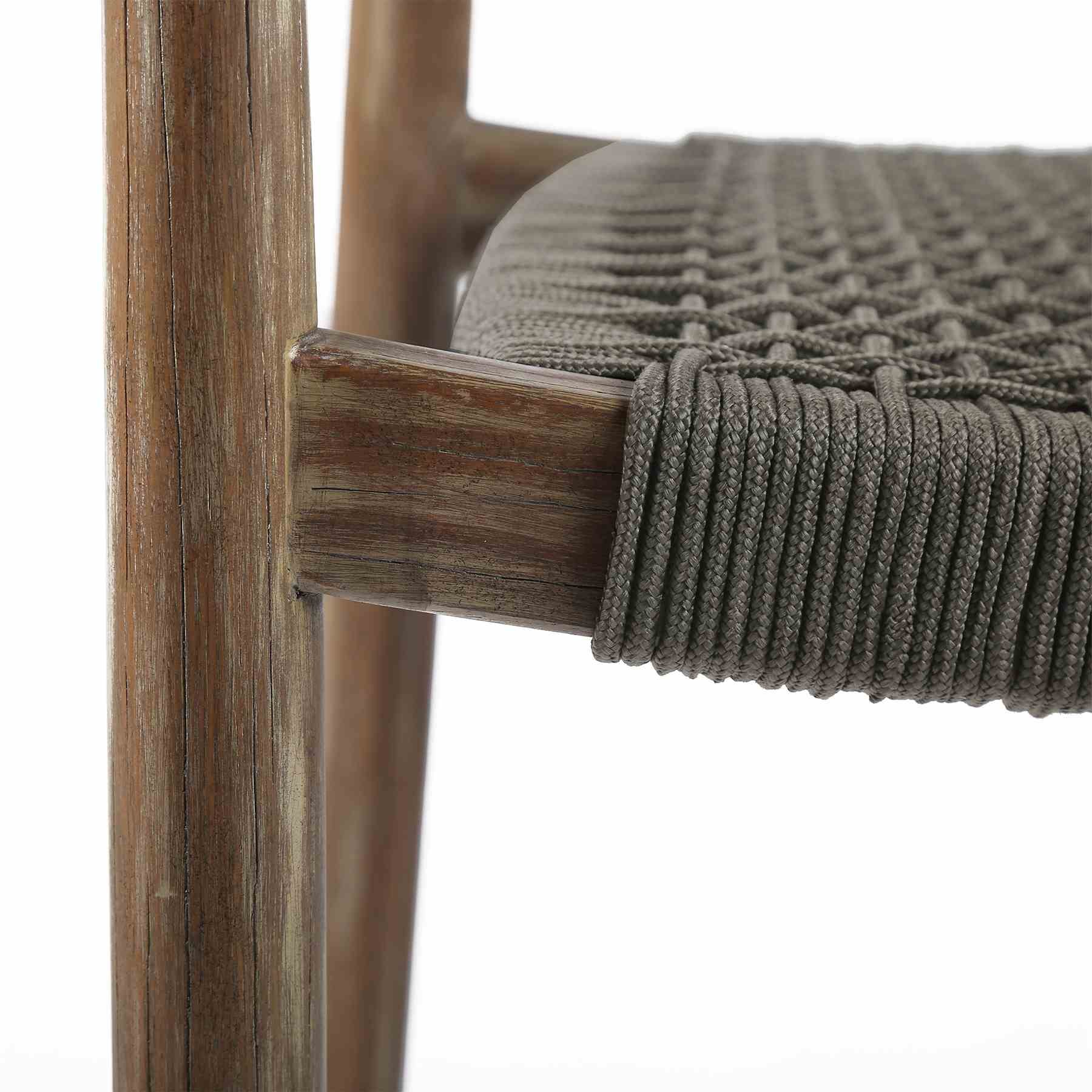 Santo Indoor Outdoor Stackable Dining Chair in Eucalyptus Wood with Charcoal Rope - Set of 2 - Image 6