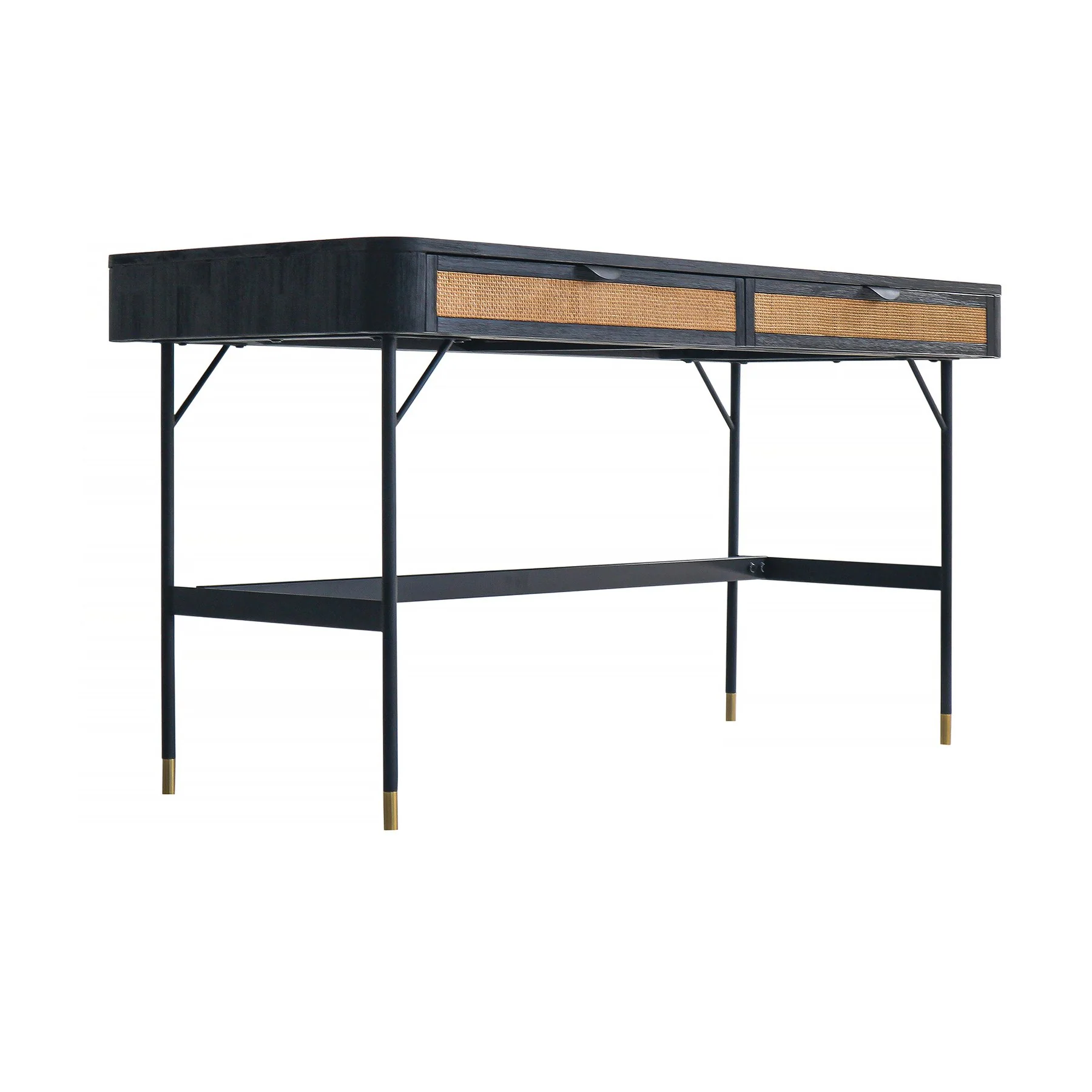 Saratoga 2 Drawer Desk in Black Acacia with Rattan - Image 2