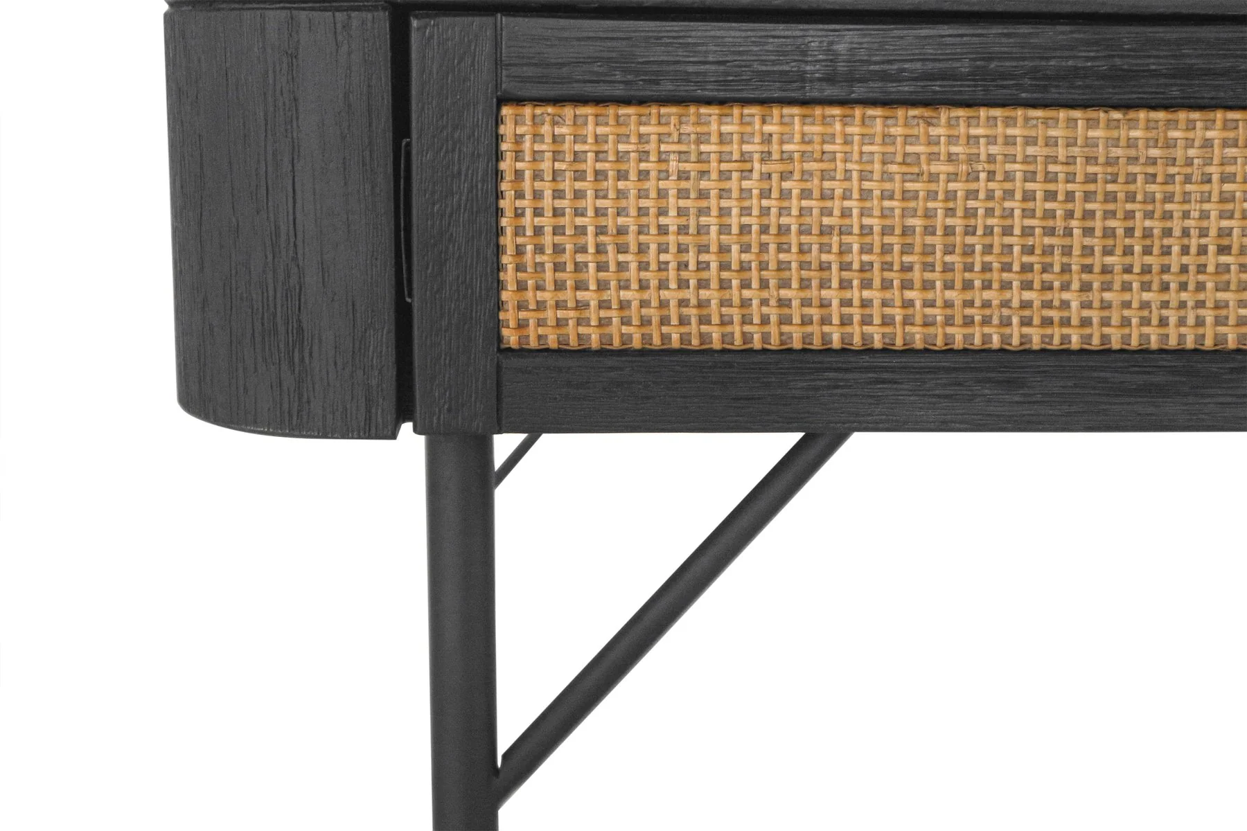 Saratoga 2 Drawer Desk in Black Acacia with Rattan - Image 5