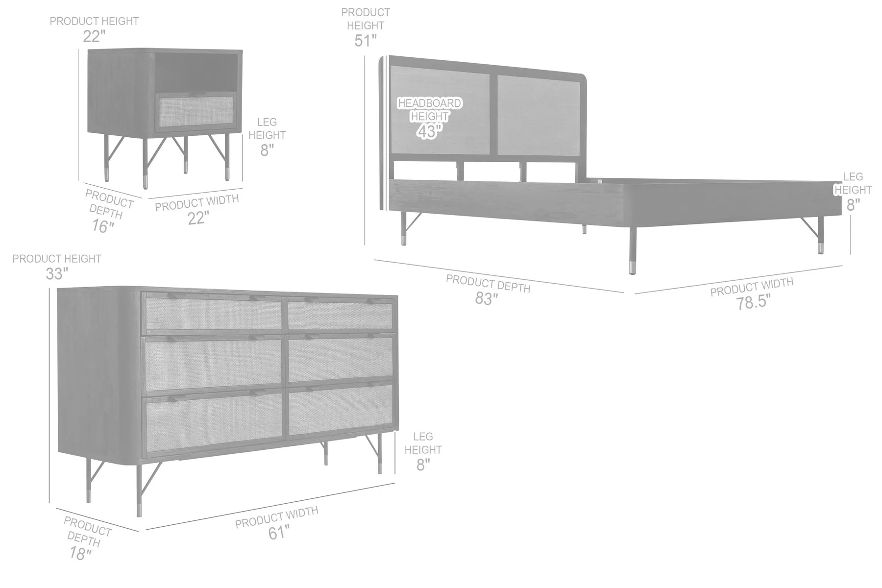 Saratoga 4 Piece King Bedroom Set in Black Acacia Wood and Rattan - Image 10