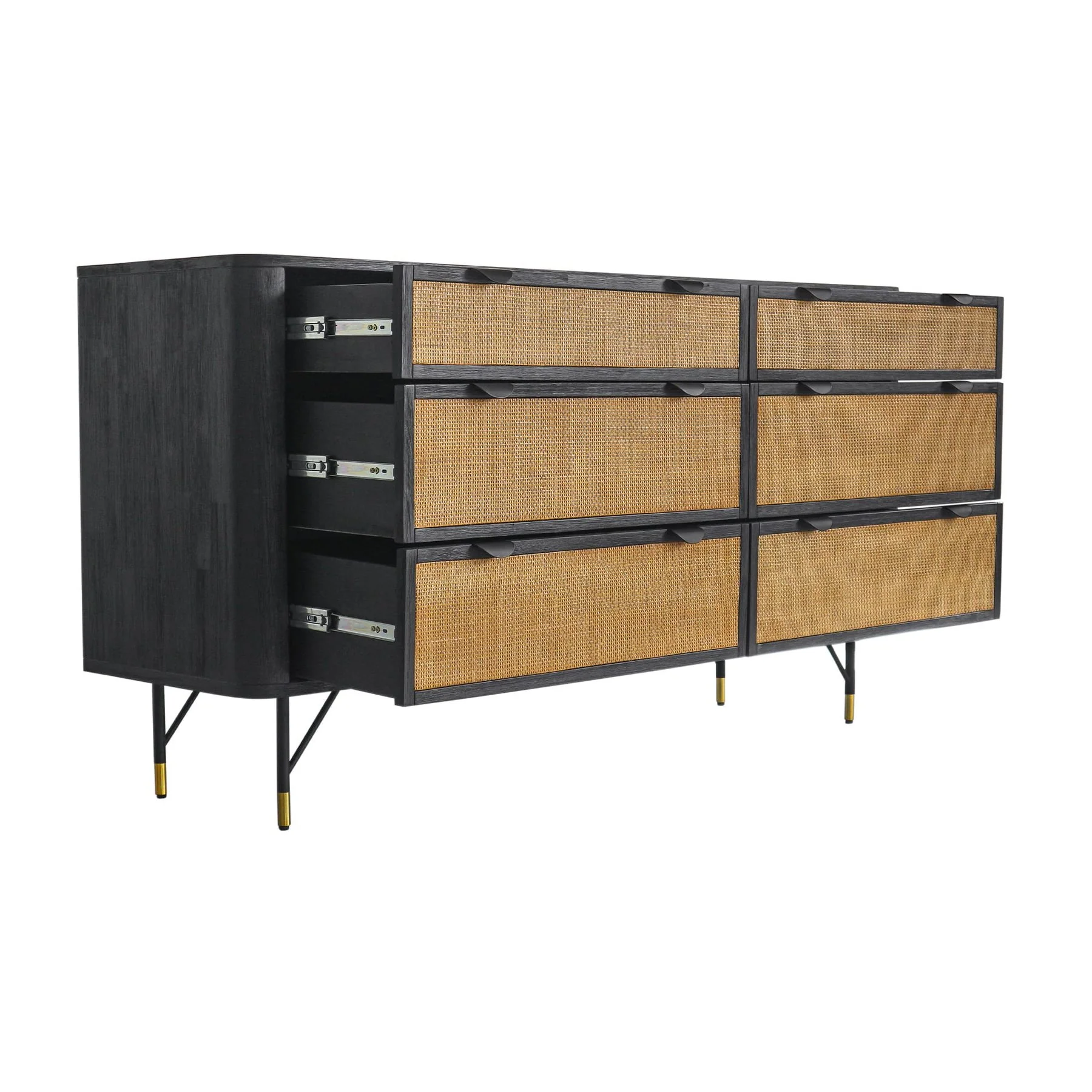 Saratoga 4 Piece King Bedroom Set in Black Acacia Wood and Rattan - Image 5