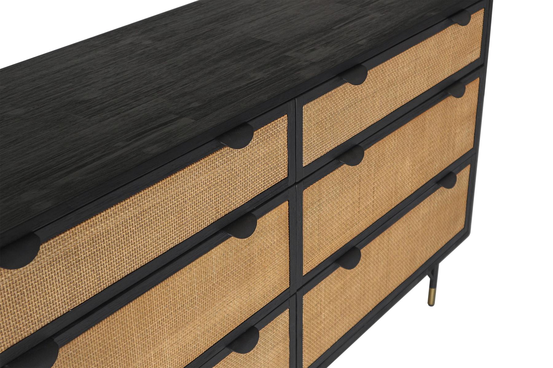 Saratoga 4 Piece King Bedroom Set in Black Acacia Wood and Rattan - Image 9