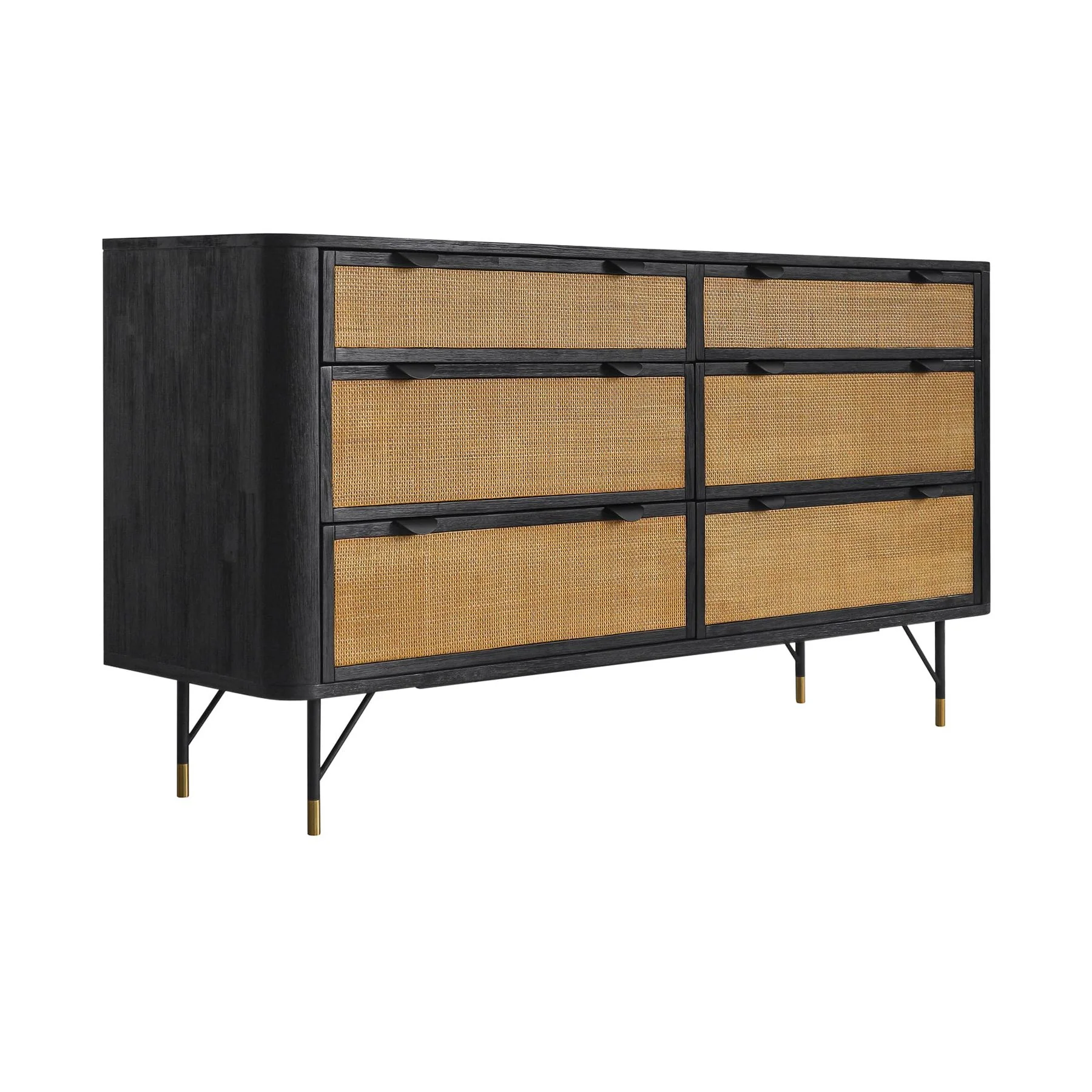 Saratoga 6 Drawer Dresser in Black Acacia with Rattan - Image 2