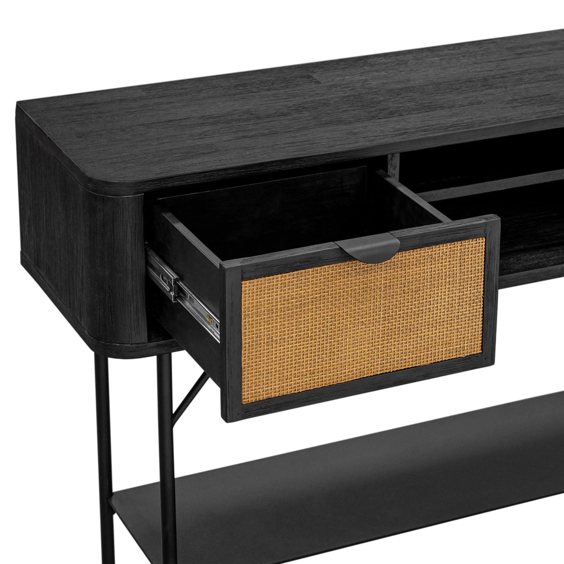 Saratoga Console Table in Black Acacia with Rattan - Image 4