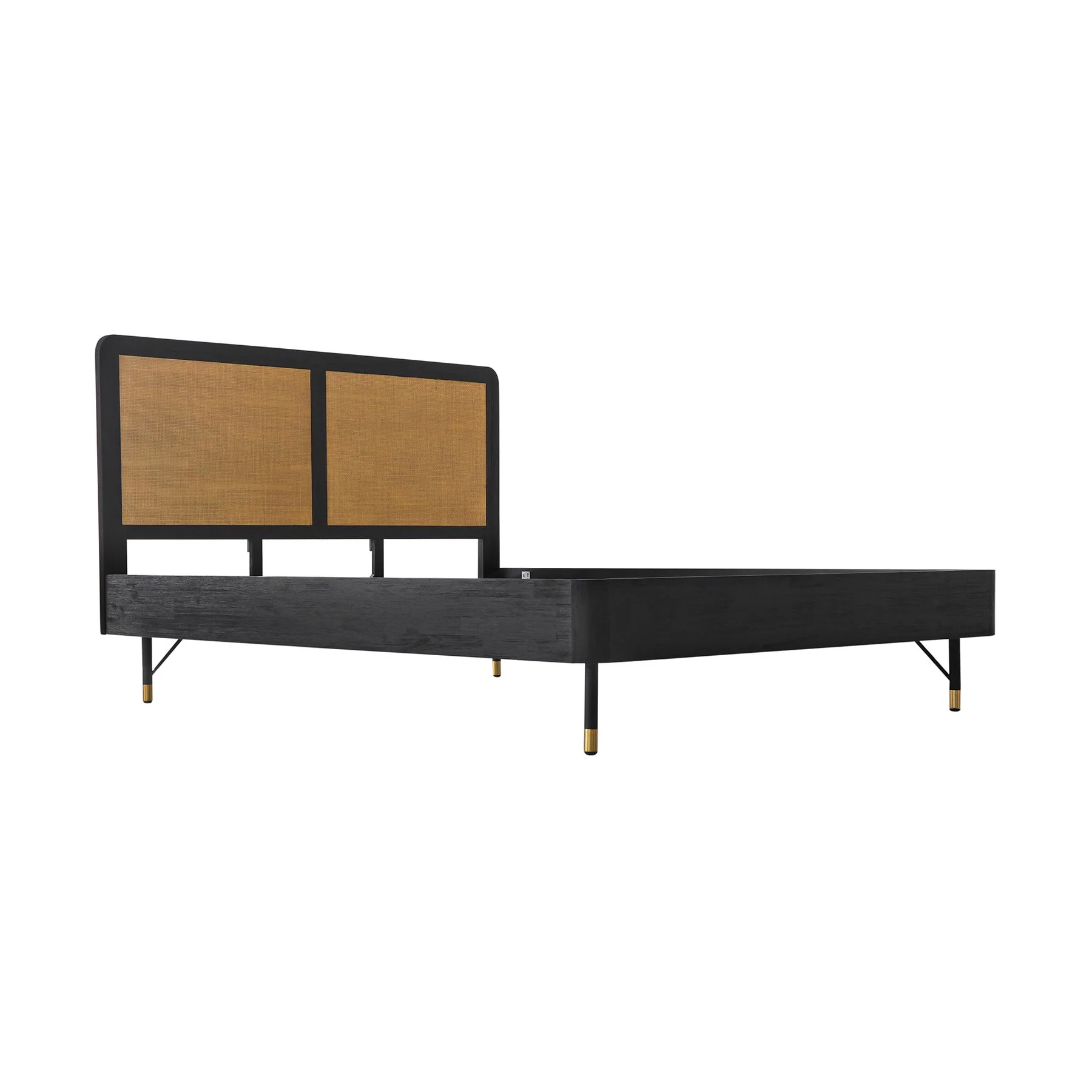 Saratoga King Platform Frame Bed in Black Acacia with Rattan Headboard - Image 2
