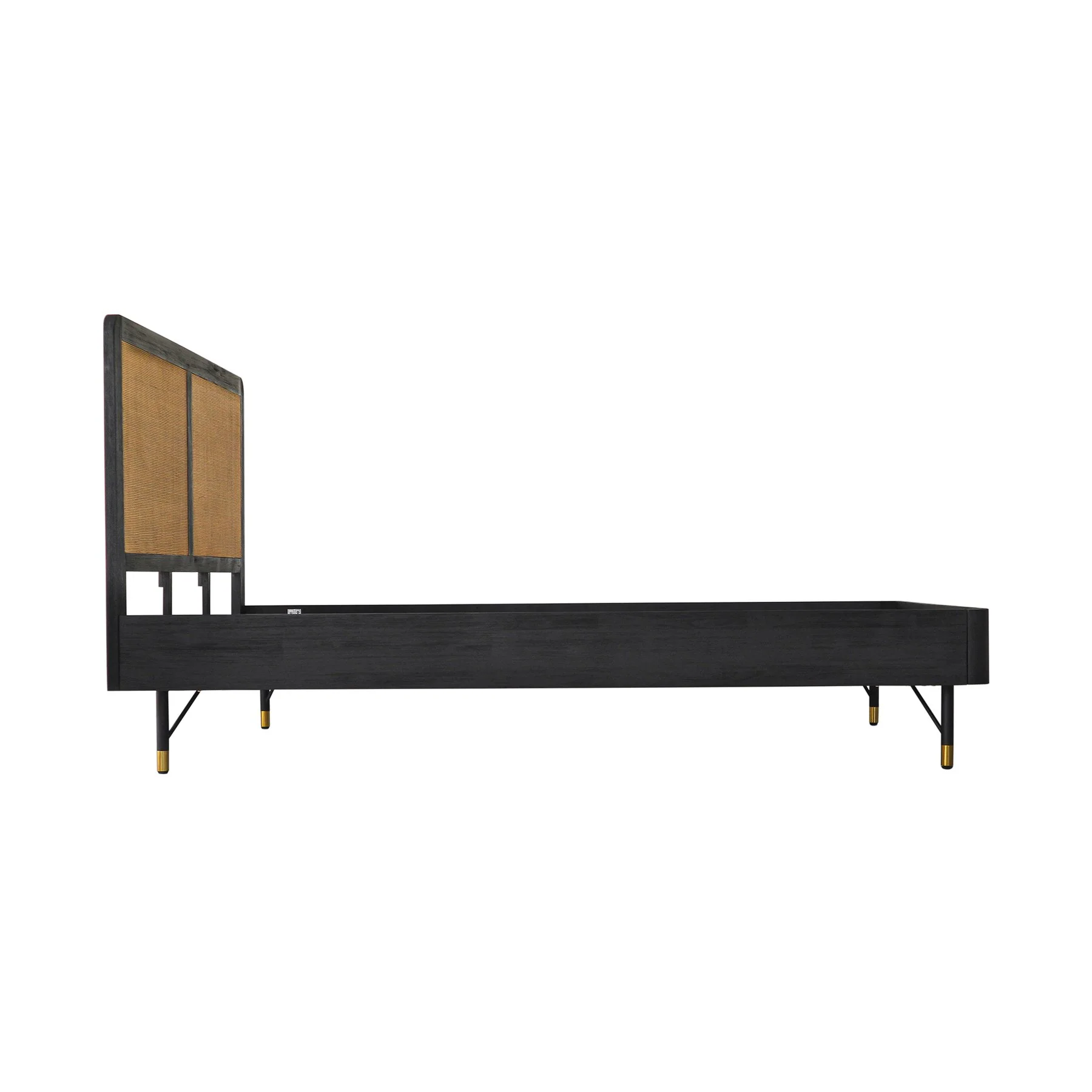 Saratoga King Platform Frame Bed in Black Acacia with Rattan Headboard - Image 3
