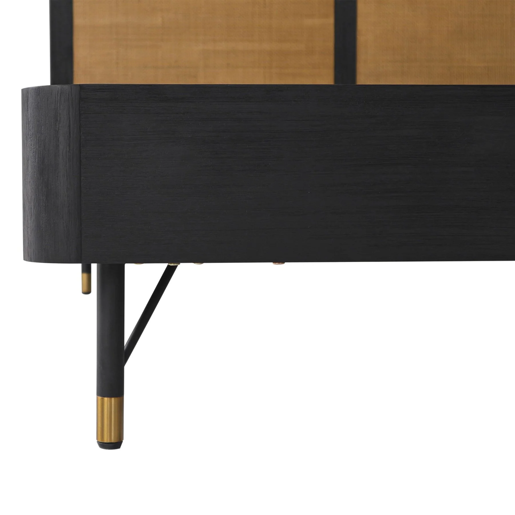 Saratoga Queen Platform Frame Bed in Black Acacia with Rattan Headboard - Image 5