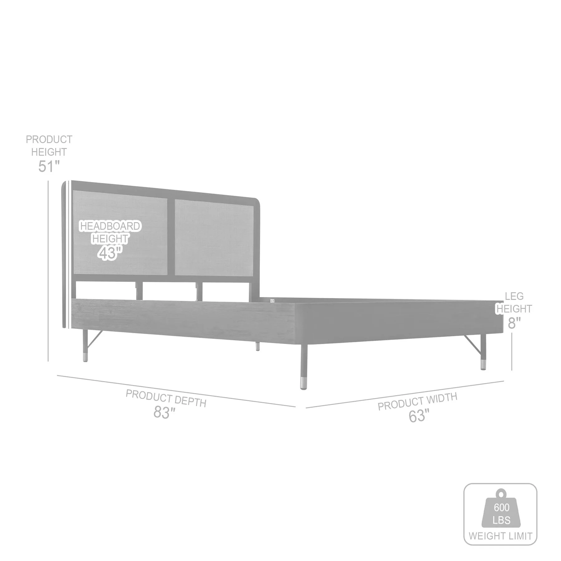 Saratoga Queen Platform Frame Bed in Black Acacia with Rattan Headboard - Image 6