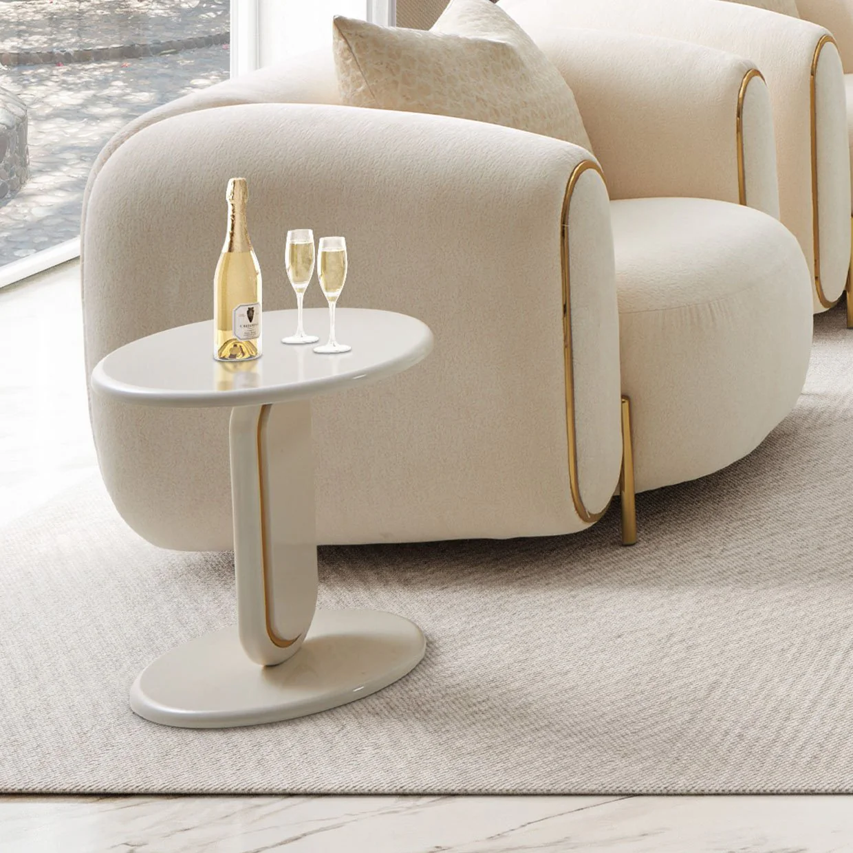 Sassani End Table - Pearl White/Gold - Image 10