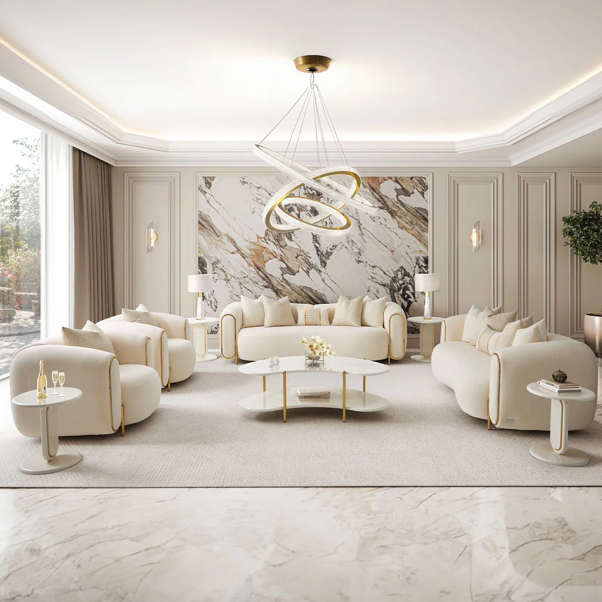 Sassani End Table - Pearl White/Gold - Image 8
