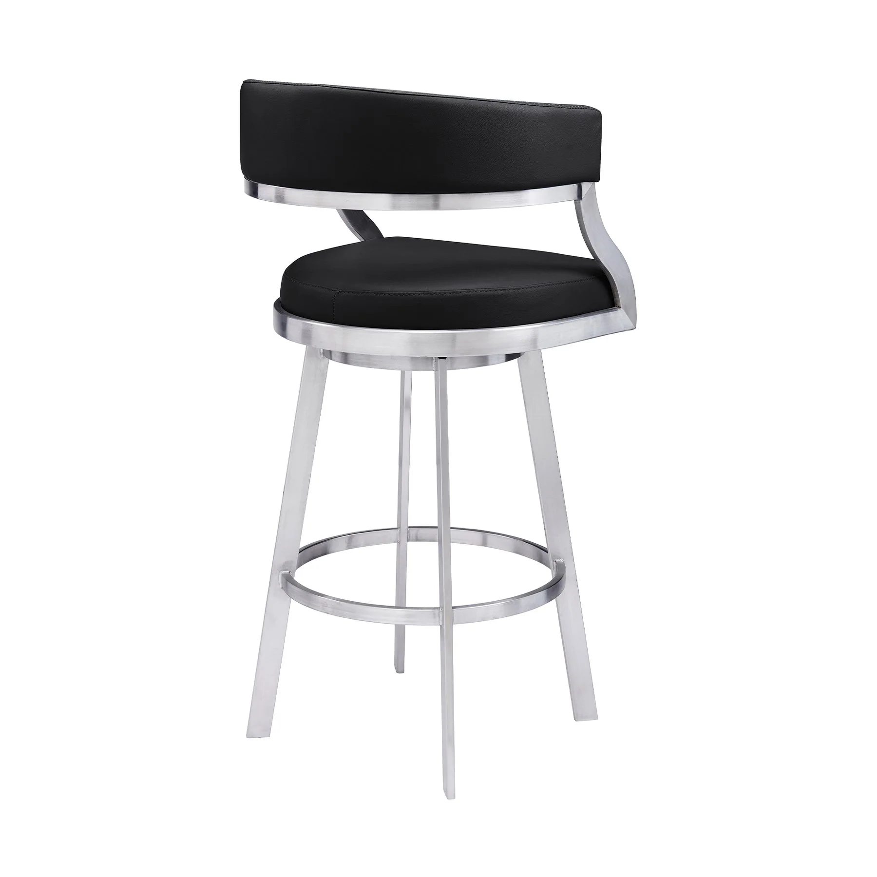 Saturn 26" Counter Height Swivel Black Faux Leather and Brushed Stainless Steel Bar Stool - Image 3