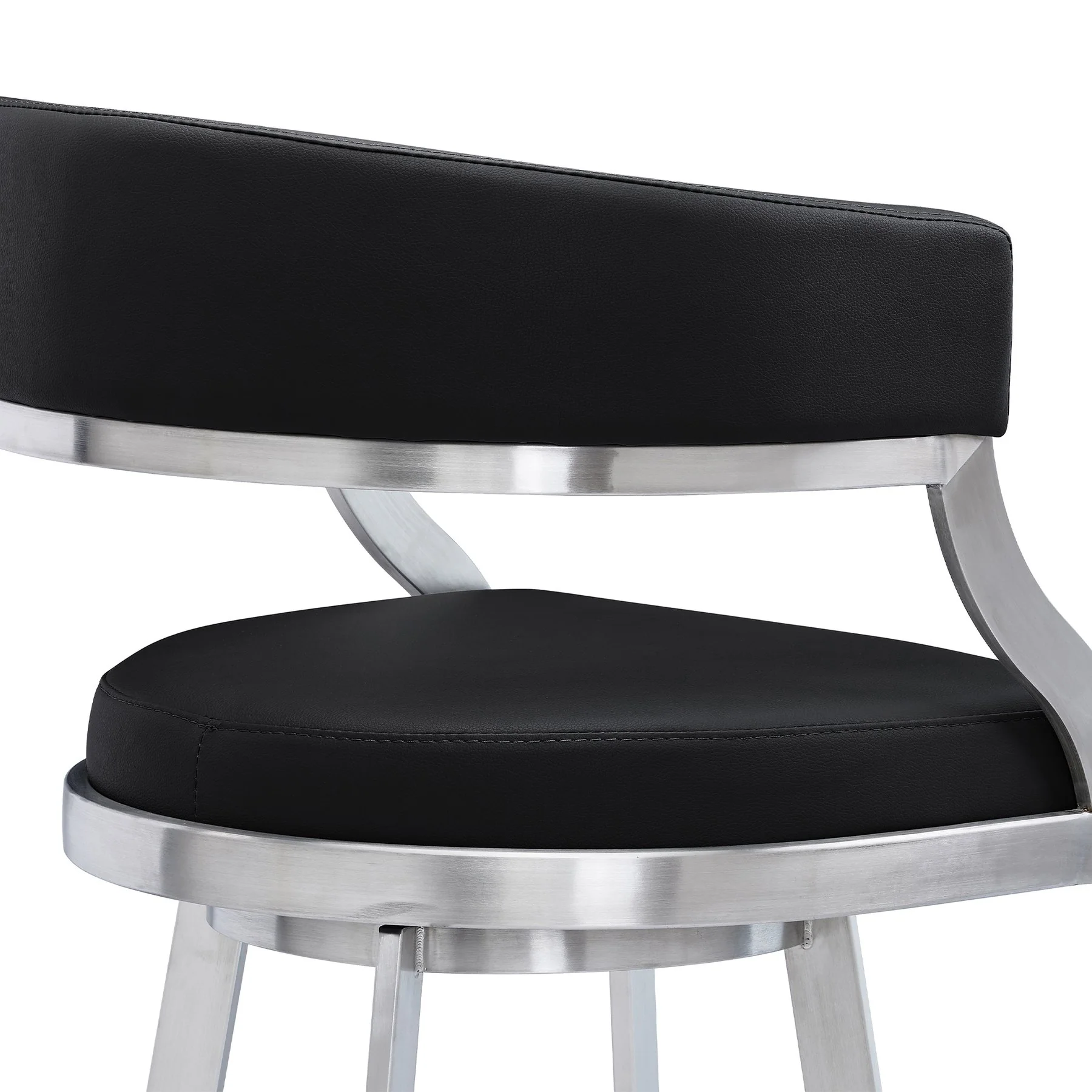 Saturn 26" Counter Height Swivel Black Faux Leather and Brushed Stainless Steel Bar Stool - Image 5