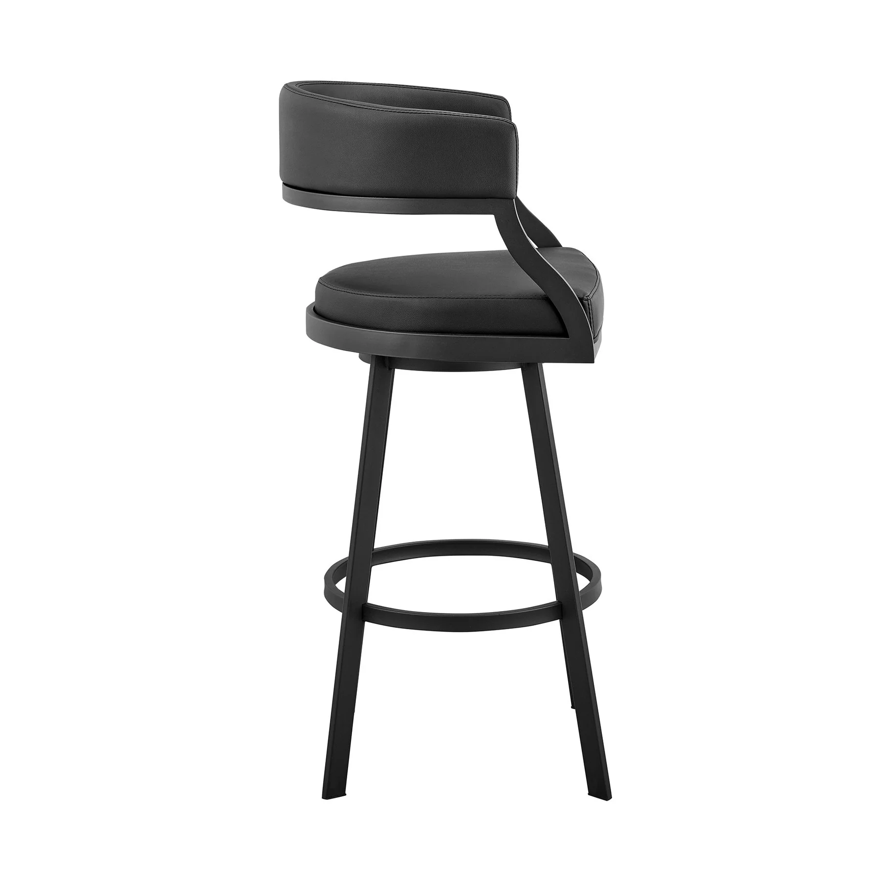 Saturn 26" Counter Height Swivel Black Faux Leather and Metal Bar Stool - Image 3