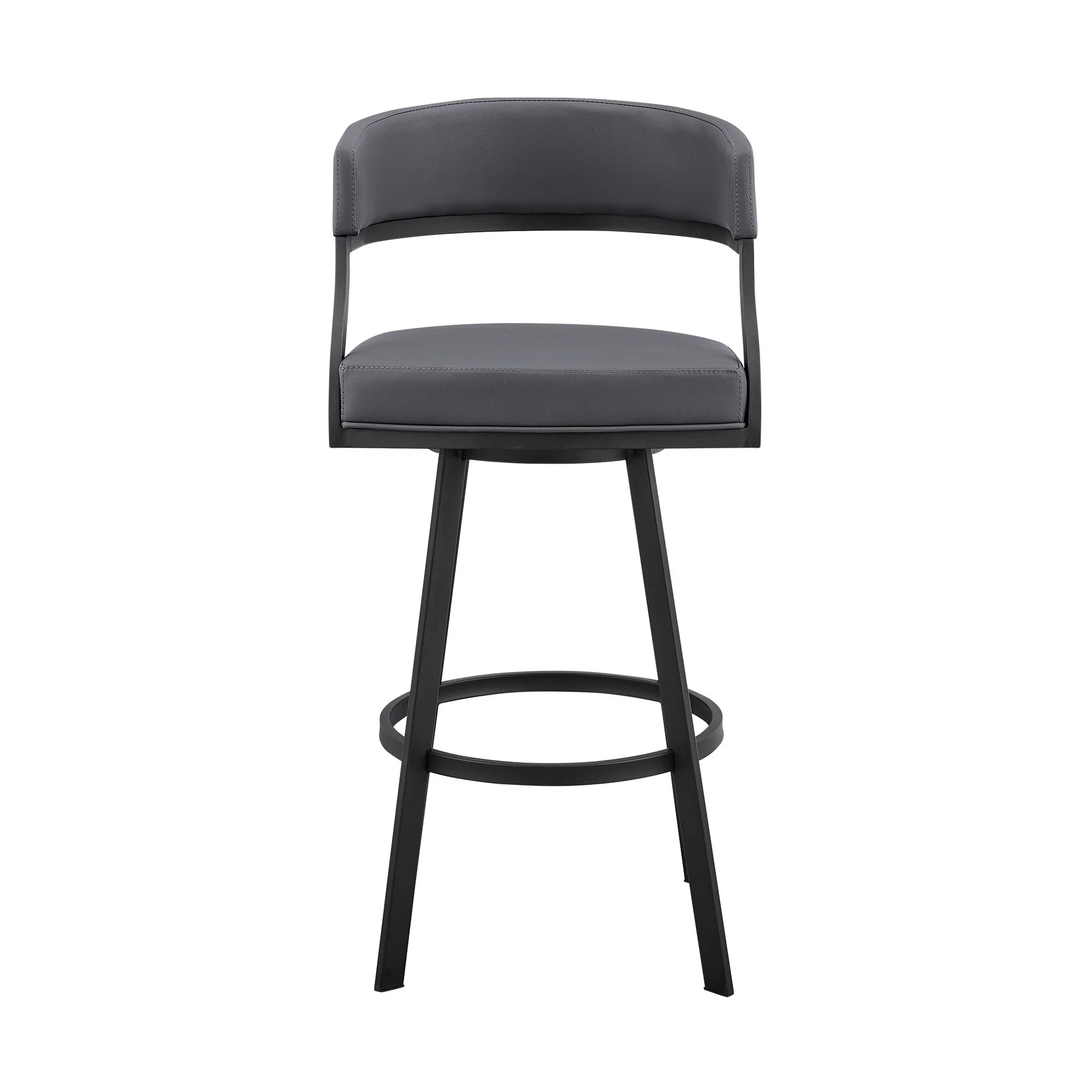 Saturn 26" Counter Height Swivel Gray Faux Leather and Black Metal Bar Stool - Image 2