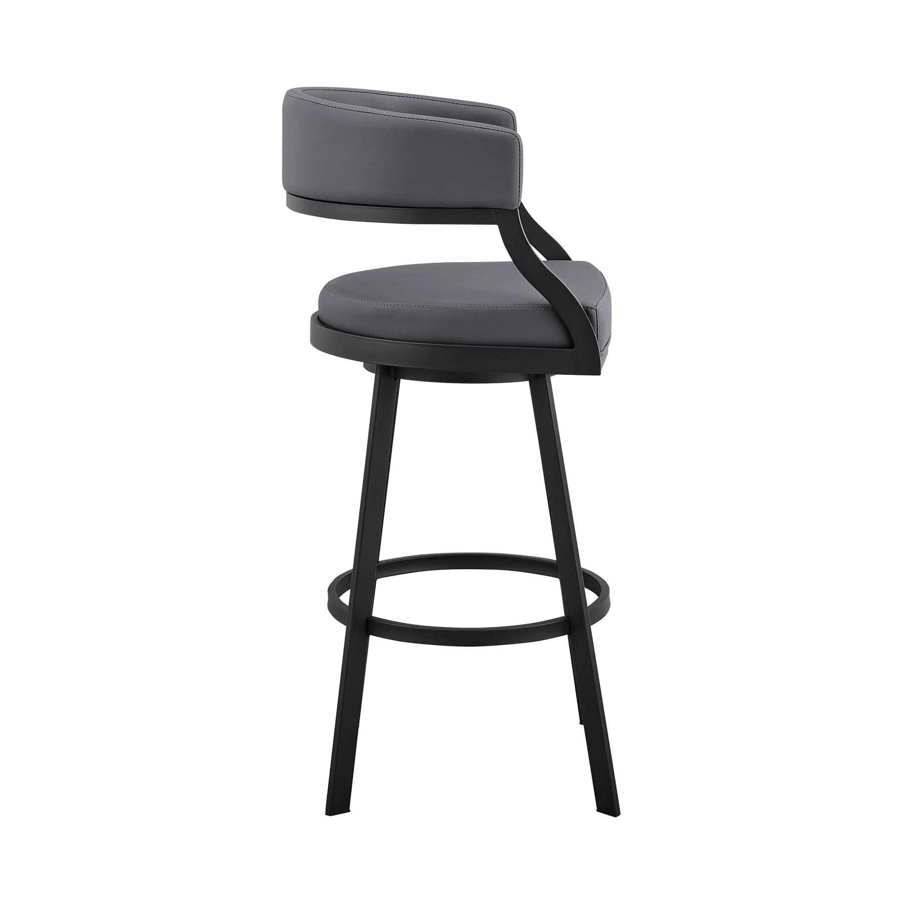 Saturn 26" Counter Height Swivel Gray Faux Leather and Black Metal Bar Stool - Image 3