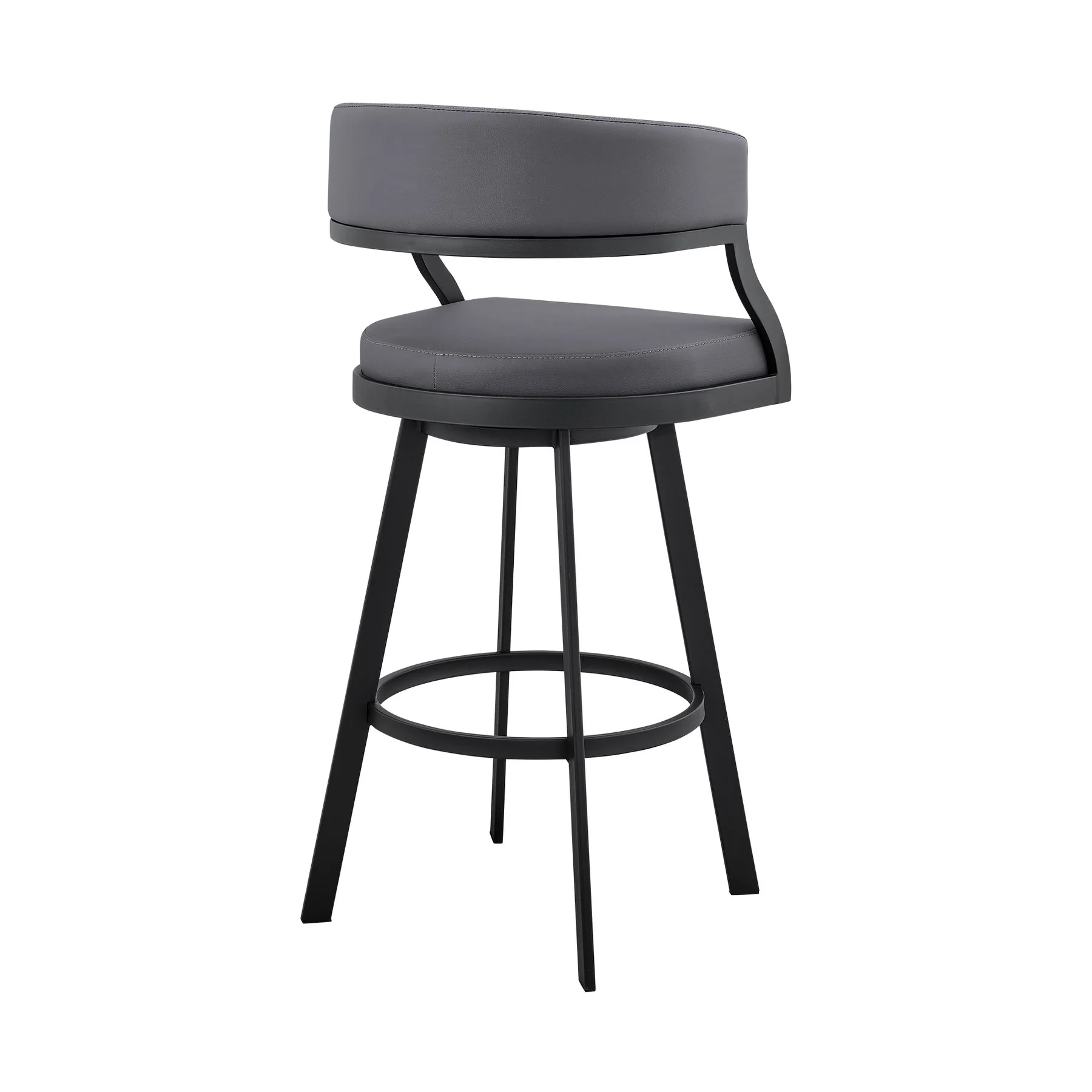 Saturn 26" Counter Height Swivel Gray Faux Leather and Black Metal Bar Stool - Image 4