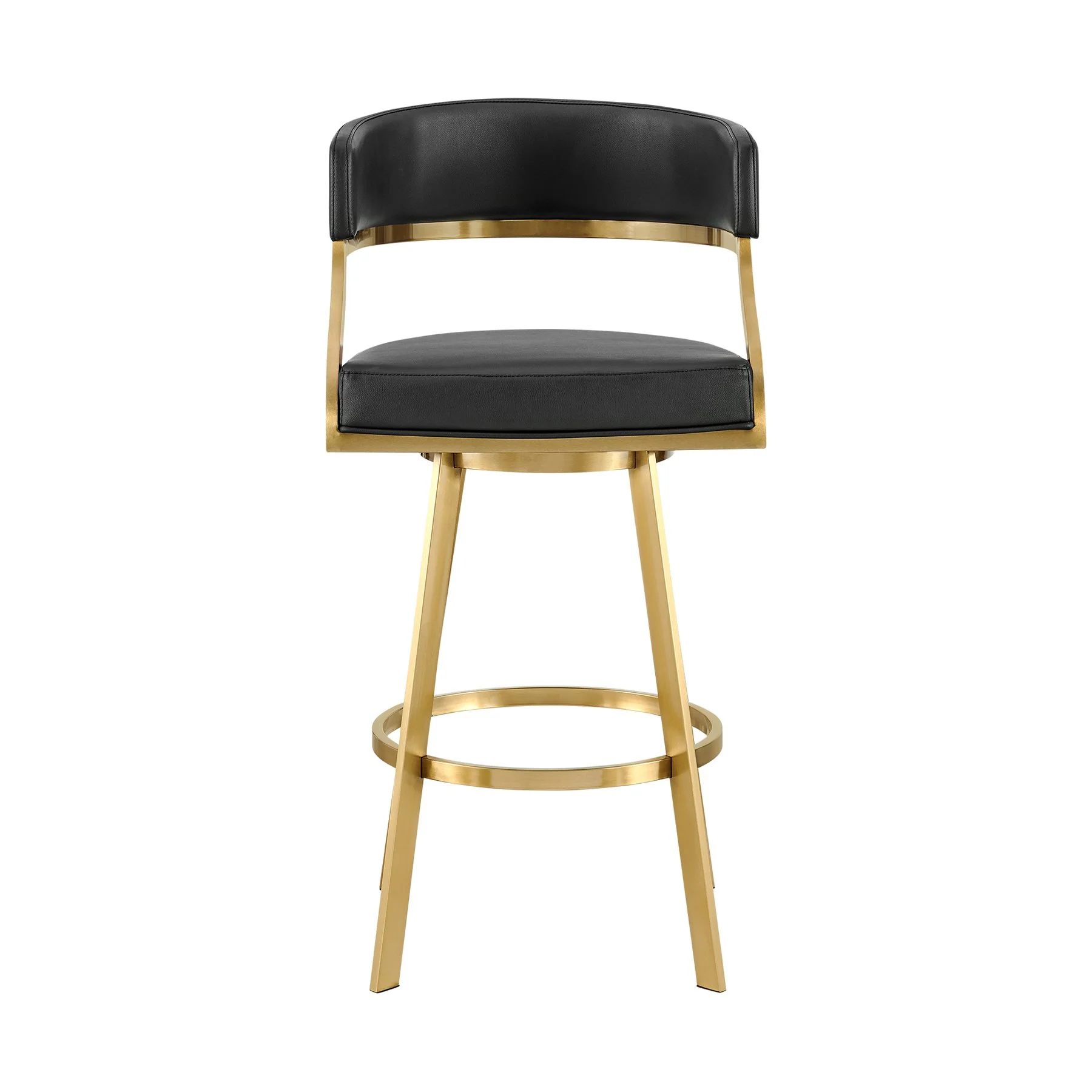 Saturn 26" Swivel Counter Stool with Gold Brushed Stainless Steel and Black Faux Leather - Image 2