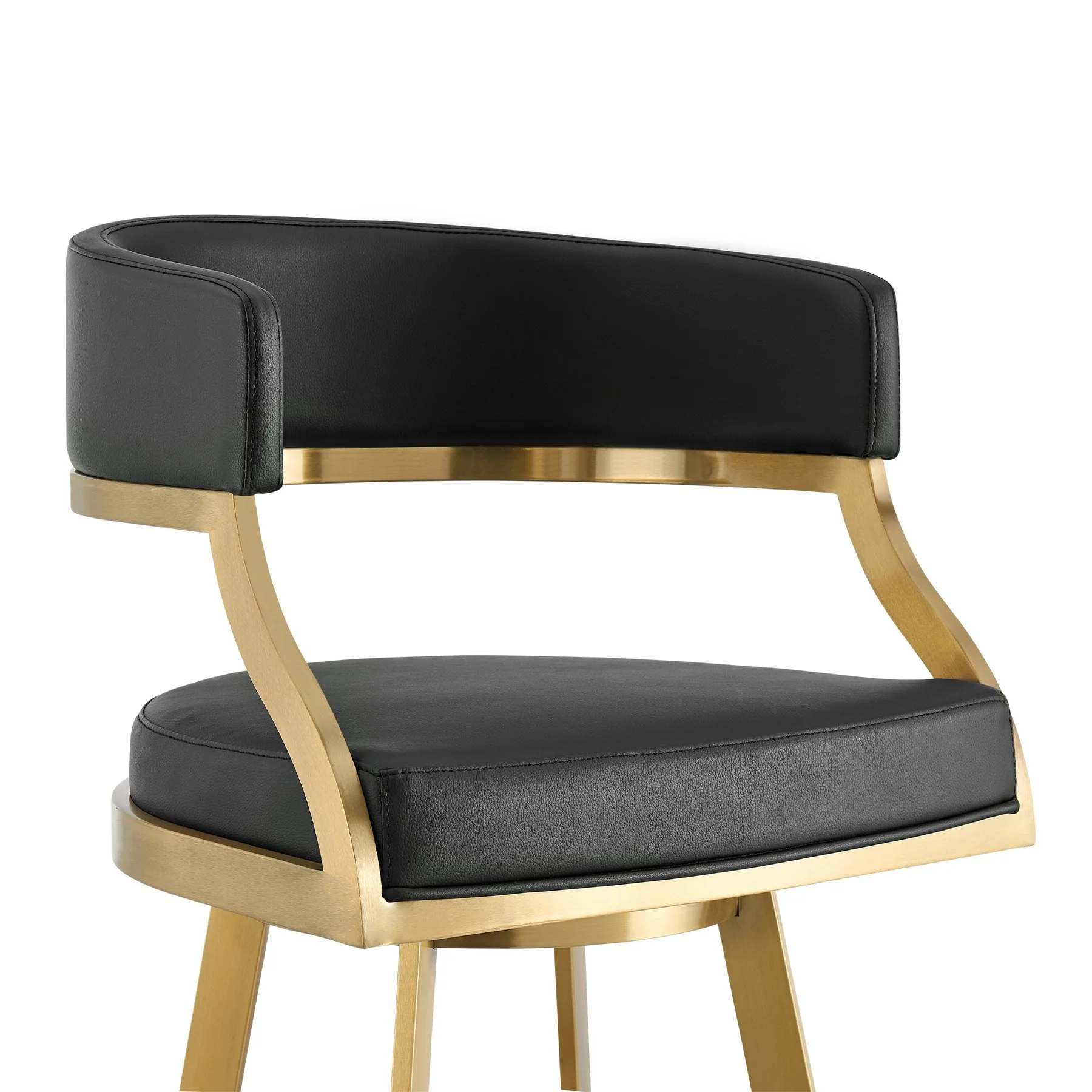 Saturn 26" Swivel Counter Stool with Gold Brushed Stainless Steel and Black Faux Leather - Image 4