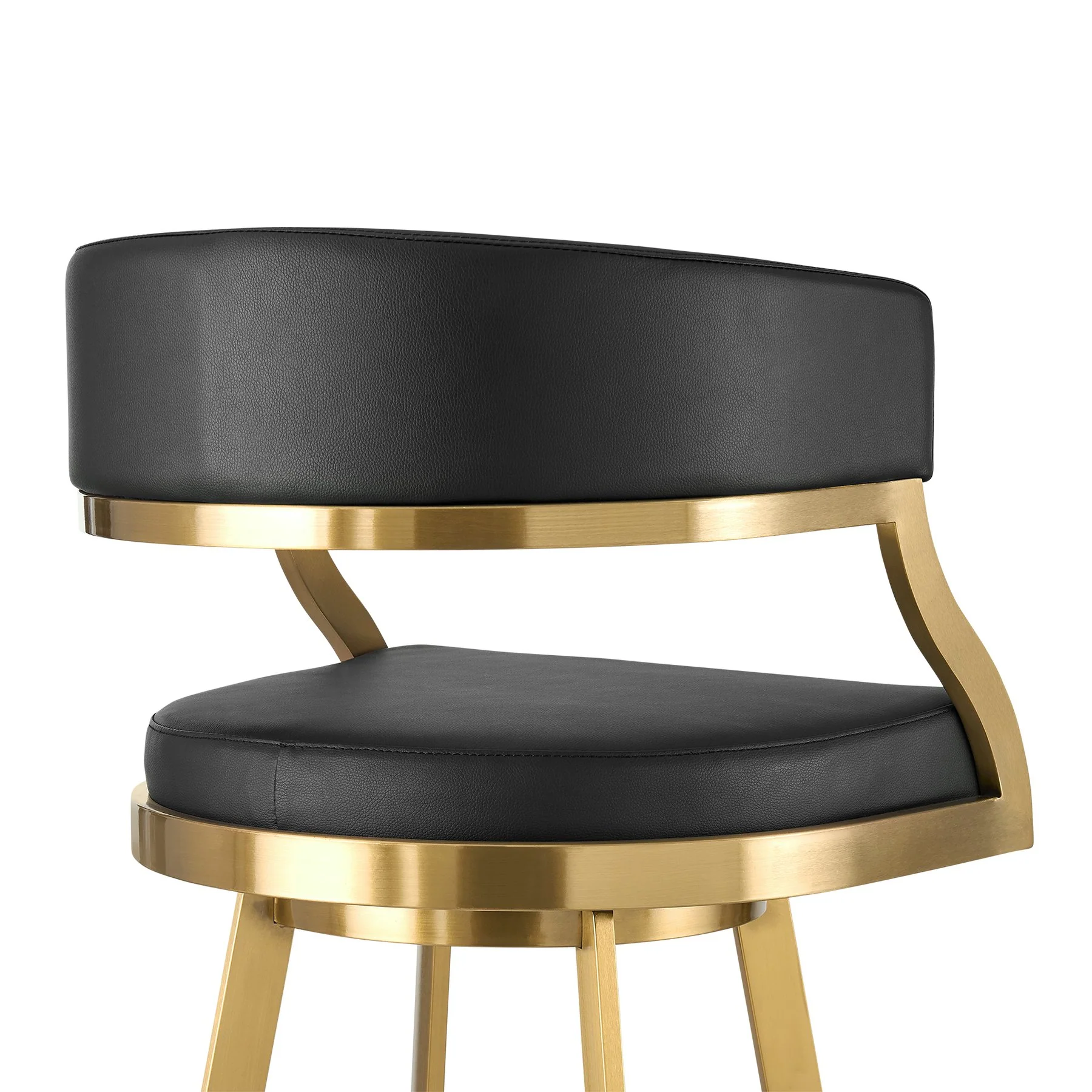 Saturn 26" Swivel Counter Stool with Gold Brushed Stainless Steel and Black Faux Leather - Image 5