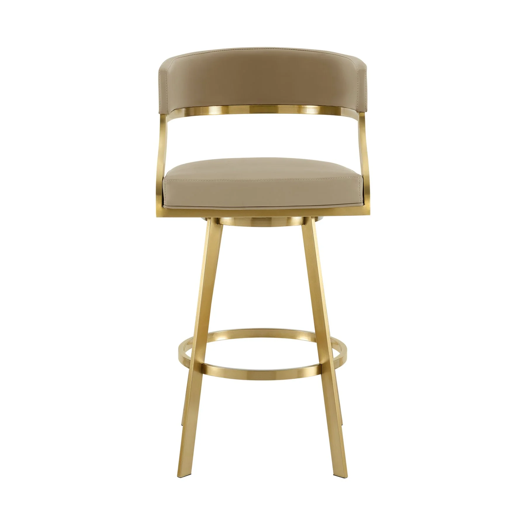 Saturn 26" Swivel Counter Stool with Gold Brushed Stainless Steel and Light Sand Faux Leather - Image 2